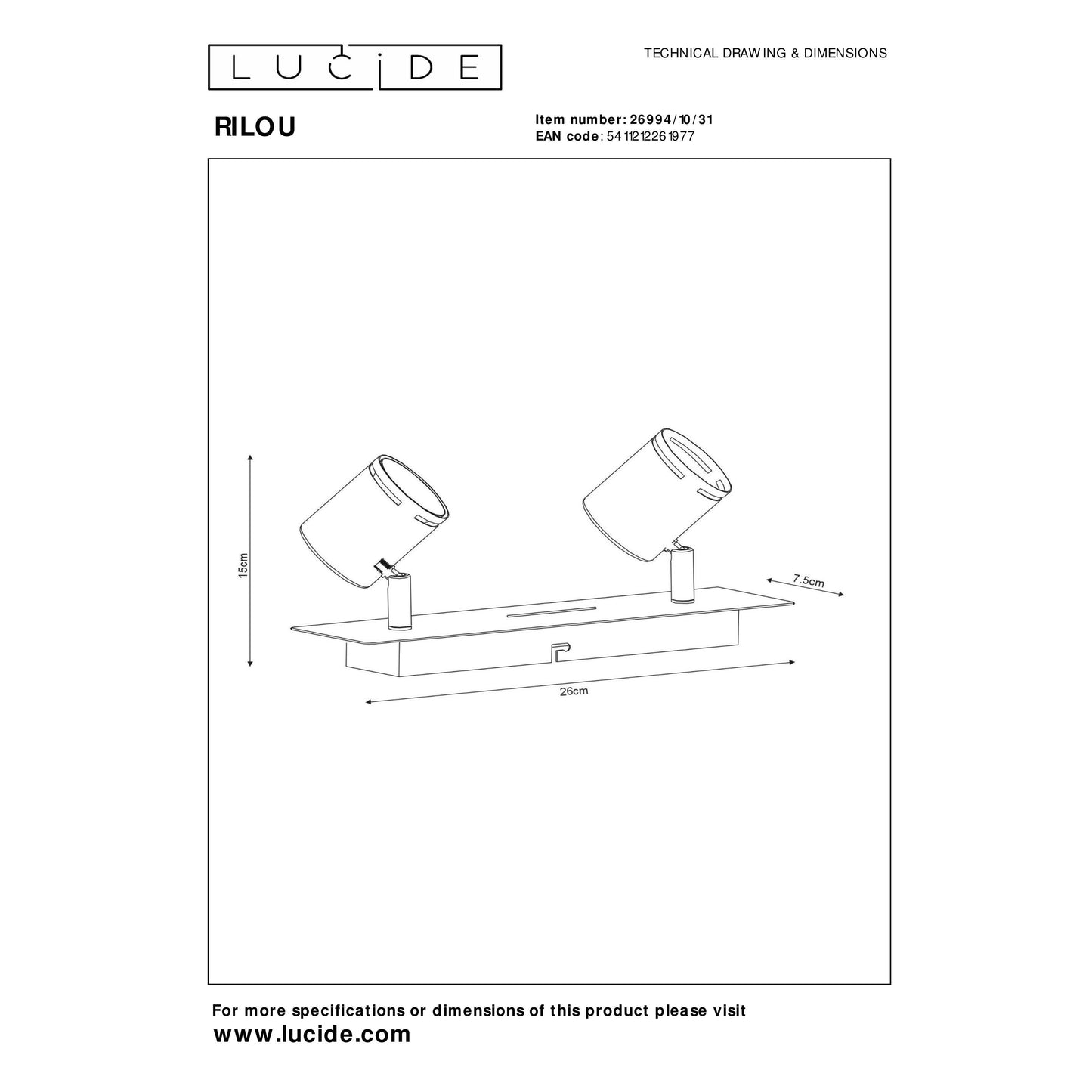 Lucide RILOU - Ceiling spotlight - LED Dim. - GU10 - 2x5W 3000K - White