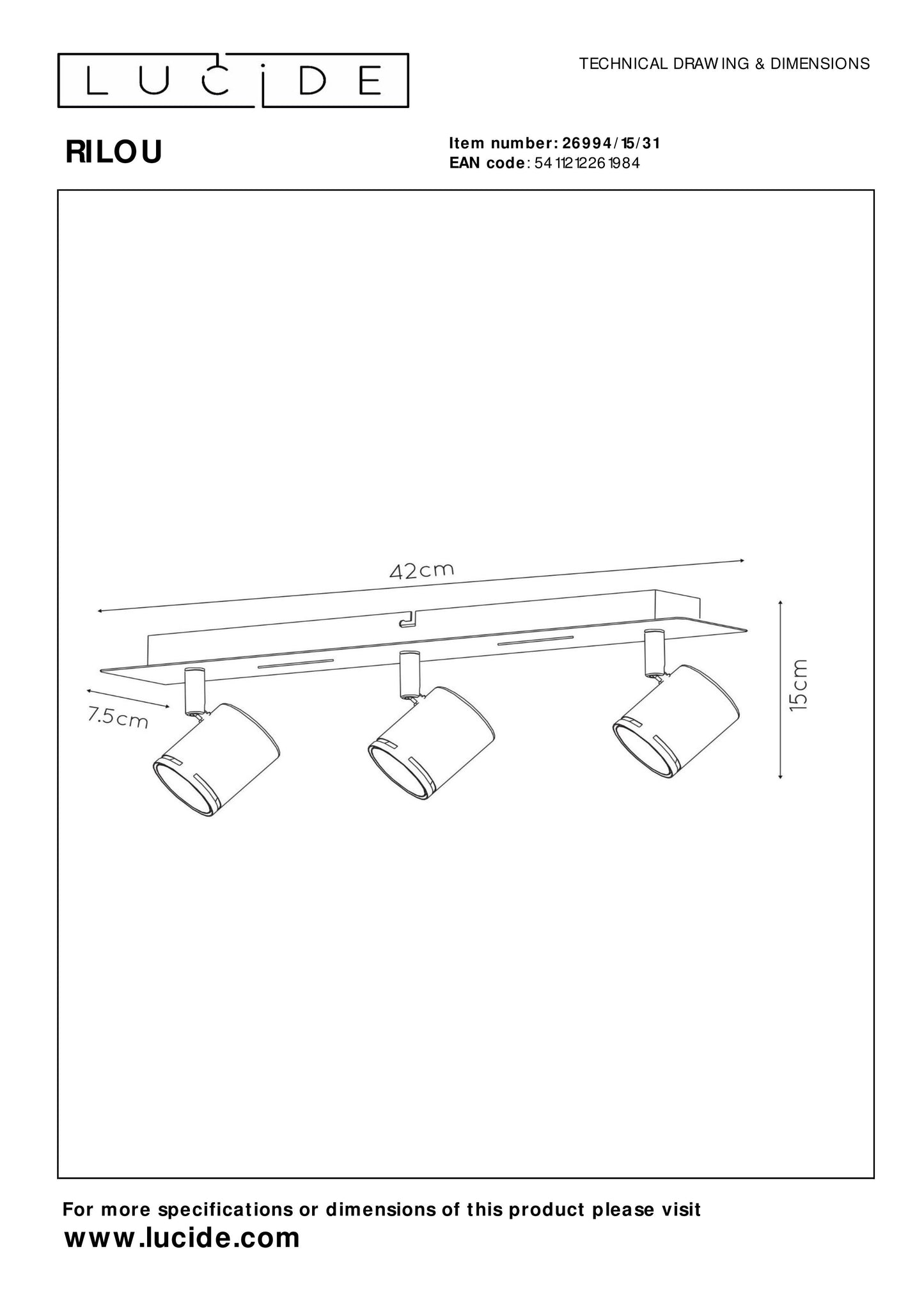 Lucide RILOU - Ceiling spotlight - LED Dim. - GU10 - 3x5W 3000K - White