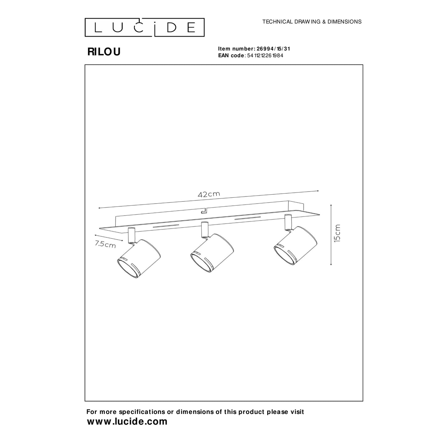 Lucide RILOU - Ceiling spotlight - LED Dim. - GU10 - 3x5W 3000K - White