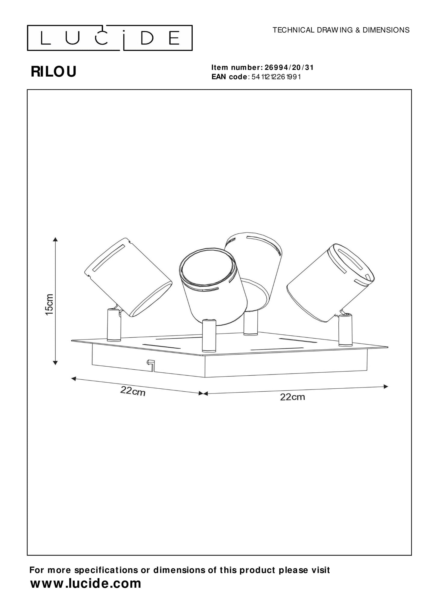 Lucide RILOU - Ceiling spotlight - LED Dim. - GU10 - 4x5W 3000K - White