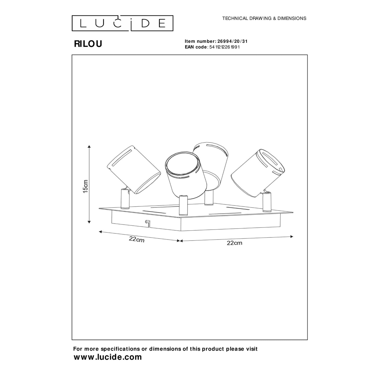 Lucide RILOU - Ceiling spotlight - LED Dim. - GU10 - 4x5W 3000K - White