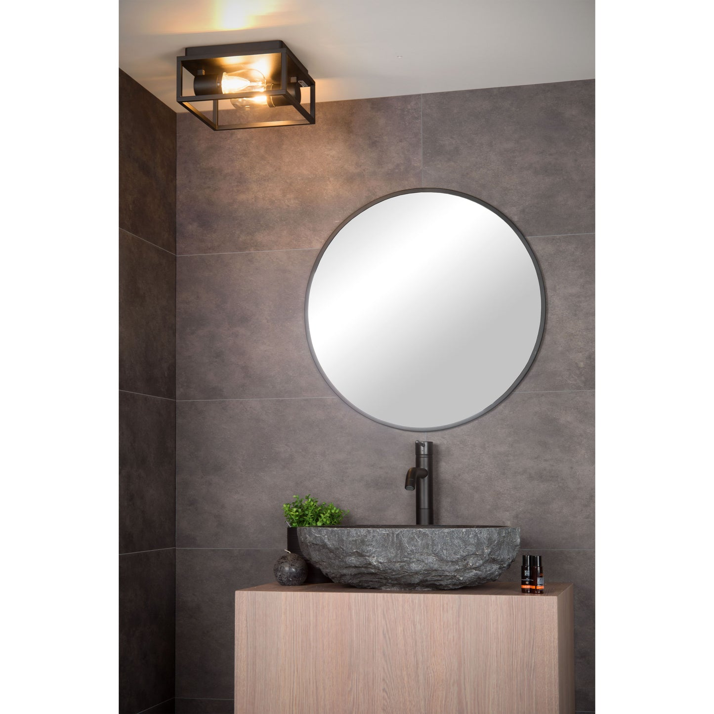 Lucide CARLYN - Flush ceiling light Bathroom - 2xE14 - IP54 - Black