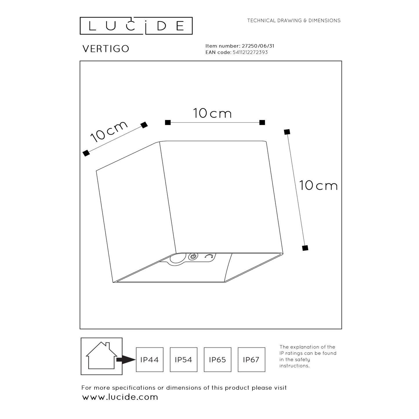 Lucide VERTIGO - Rechargeable Wall light Indoor/Outdoor - Battery pack/batteries - LED Dim. - 1x6W 2700K - IP54 - Motion & Day/Night Sensor - White