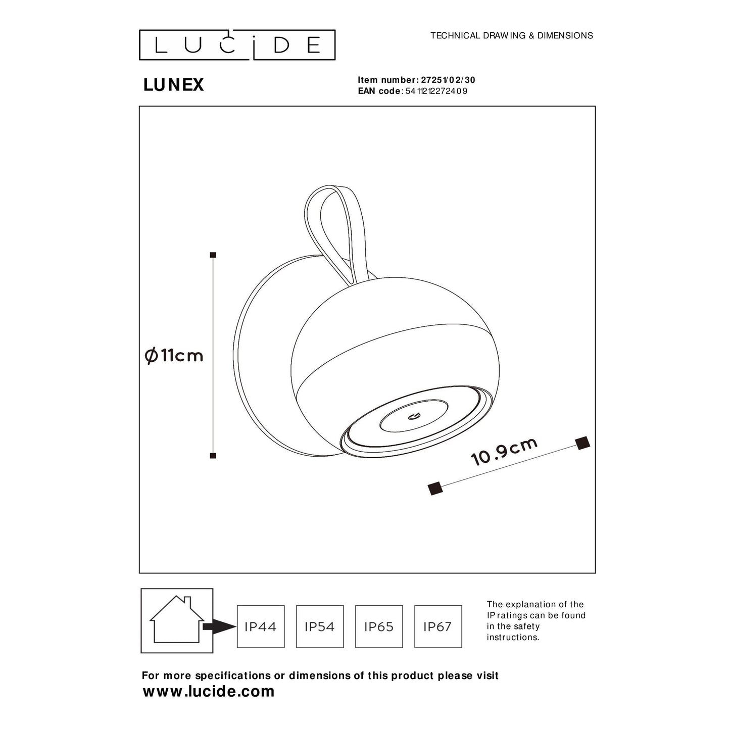 Lucide LUNEX - Rechargeable Wall light Indoor/Outdoor - Battery pack/batteries - LED Dim. - 1x2W 3000K - IP54 - Magnetic - Black