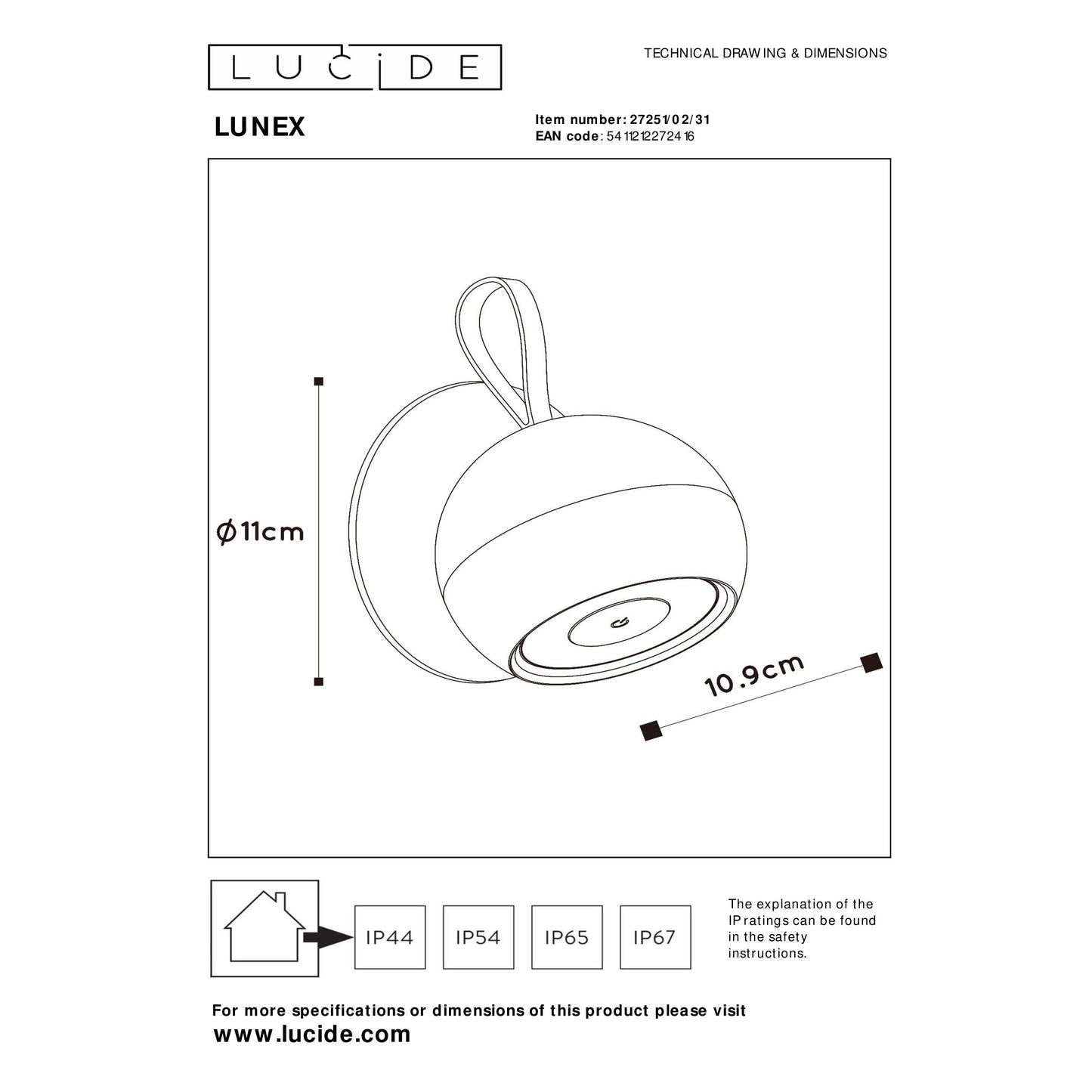 Lucide LUNEX - Rechargeable Wall light Indoor/Outdoor - Battery pack/batteries - LED Dim. - 1x2W 3000K - IP54 - Magnetic - White