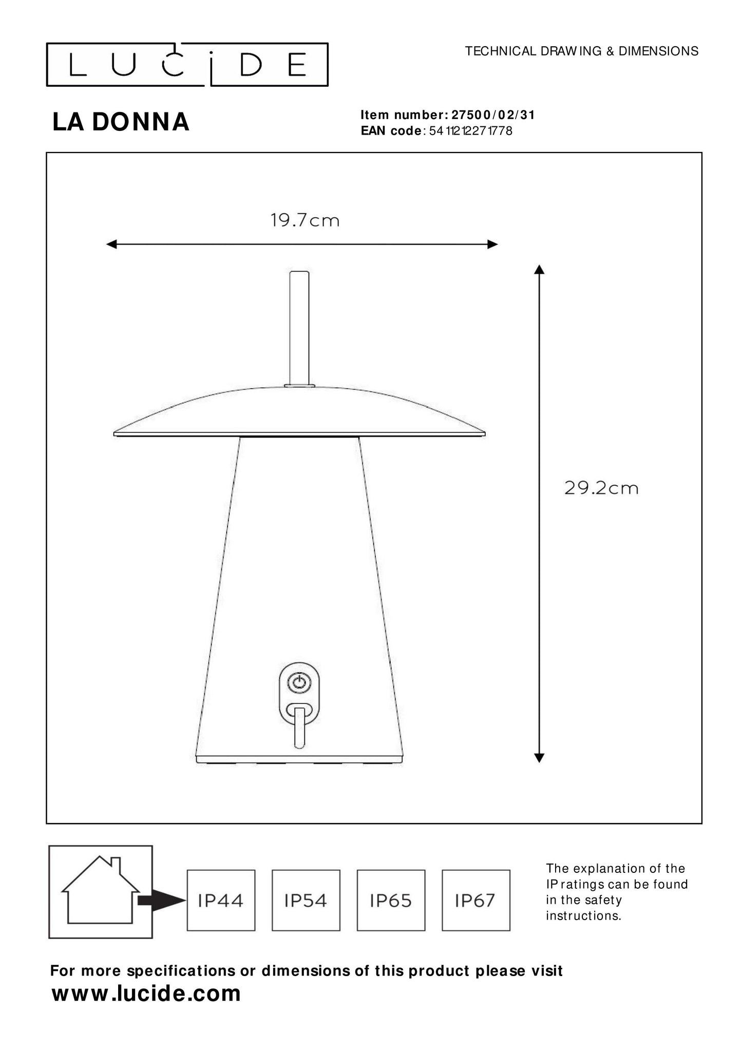 Lucide LA DONNA - Rechargeable Table lamp Indoor/Outdoor - Battery pack/batteries - Ø 19,7 cm - LED Dim. - 1x2W 2700K - IP54 - 3 StepDim - White