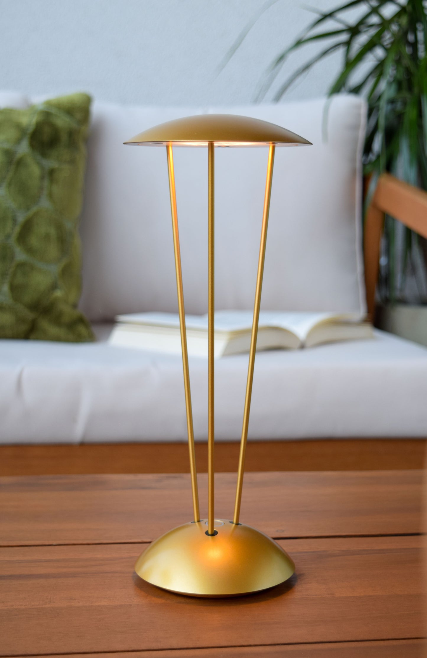 Lucide RENEE - Rechargeable Table lamp Indoor/Outdoor - Battery pack/batteries - Ø 12,3 cm - LED Dim. - 1x2,2W 2700K/3000K - IP54 - With wireless charging pad - Matt Gold / Brass