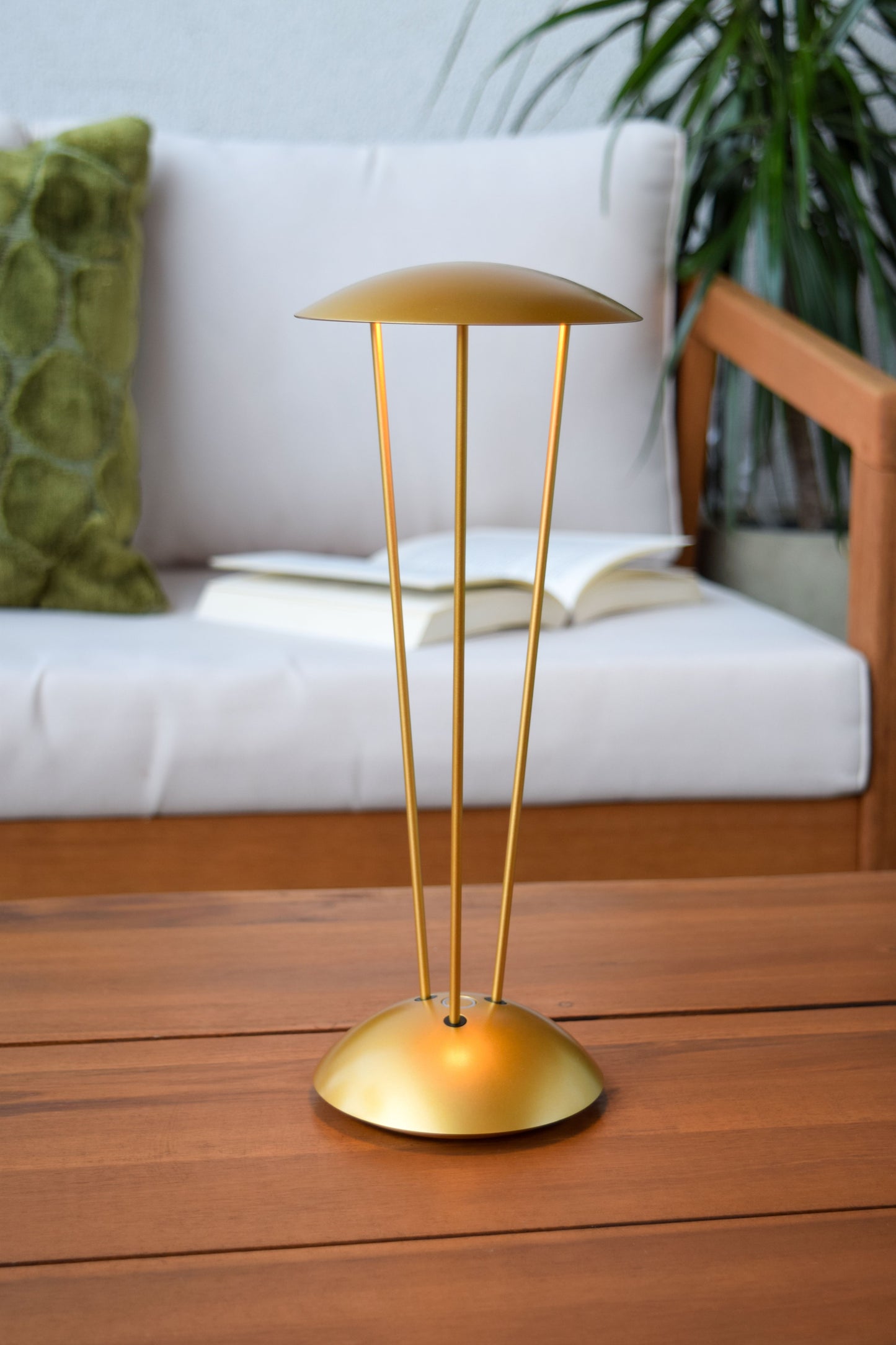 Lucide RENEE - Rechargeable Table lamp Indoor/Outdoor - Battery pack/batteries - Ø 12,3 cm - LED Dim. - 1x2,2W 2700K/3000K - IP54 - With wireless charging pad - Matt Gold / Brass