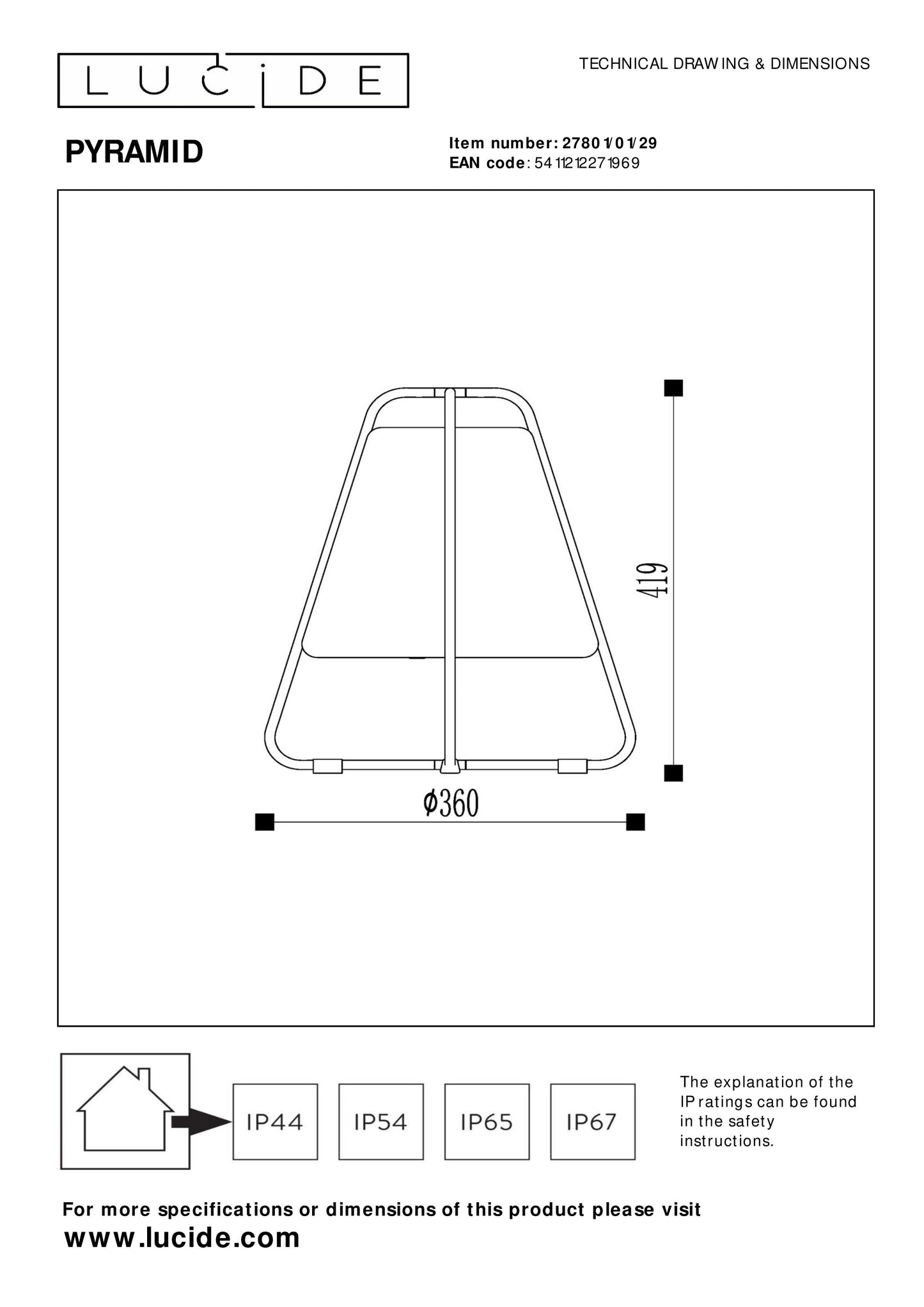 Lucide PYRAMID - Rechargeable Table lamp Indoor/Outdoor - Battery pack/batteries - LED Dim. - 1x2W 2700K - IP54 - Anthracite