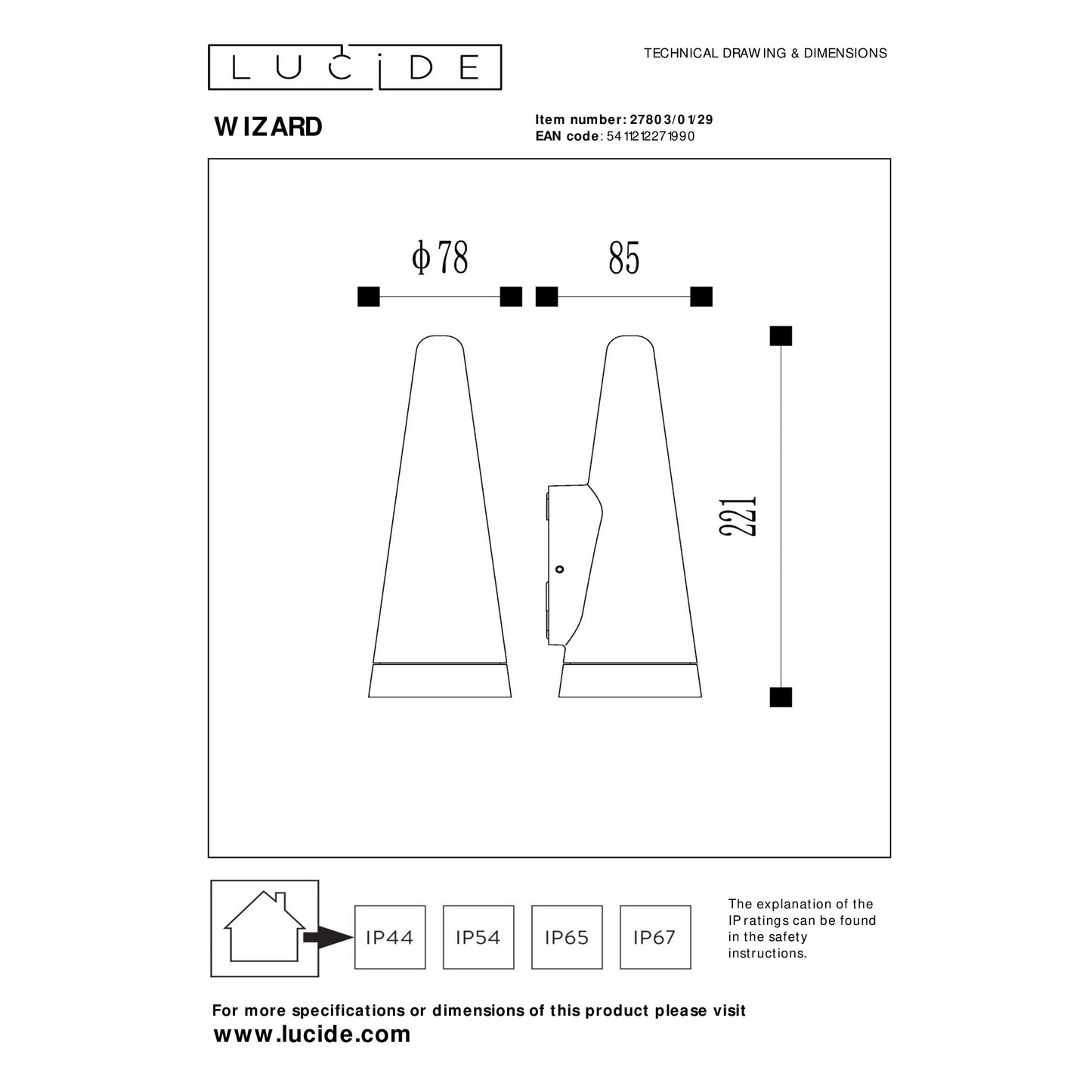 Lucide WIZARD - Wall light Indoor/Outdoor - LED Dim. - 1xGU10 - IP54 - Anthracite