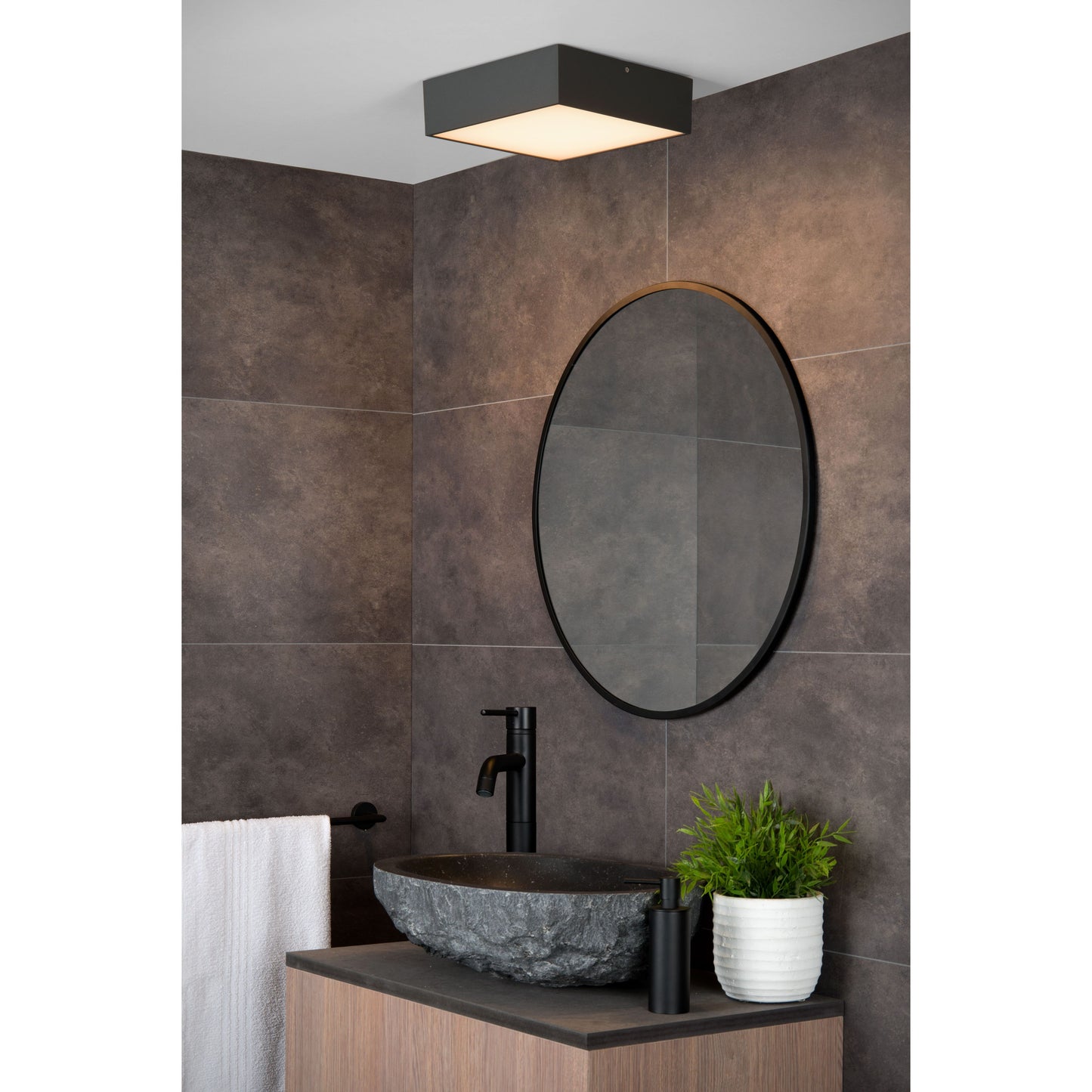 Lucide ROXANE - Flush ceiling light Bathroom - LED - 1x12W 2700K - IP54 - Anthracite