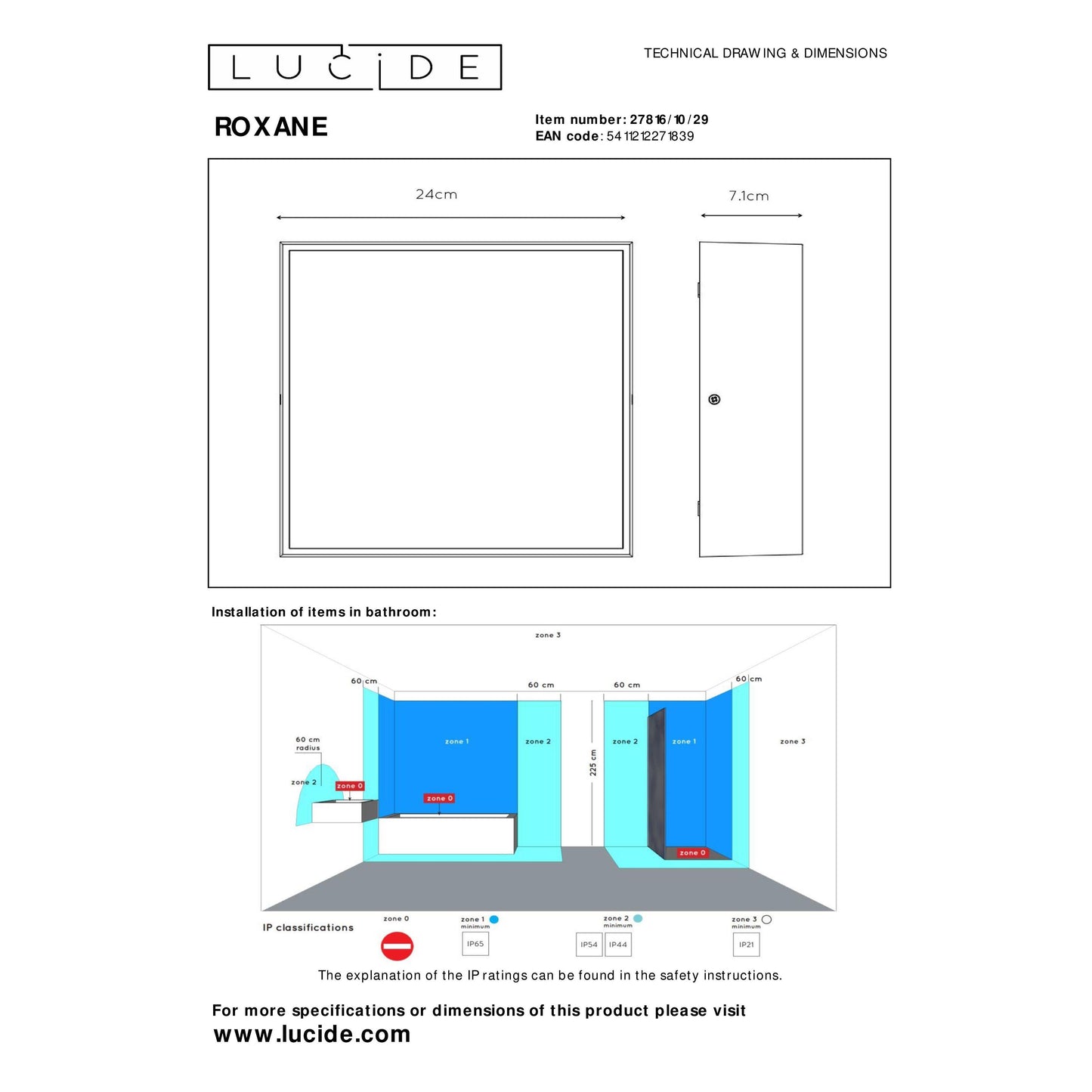 Lucide ROXANE - Flush ceiling light Bathroom - LED - 1x12W 2700K - IP54 - Anthracite