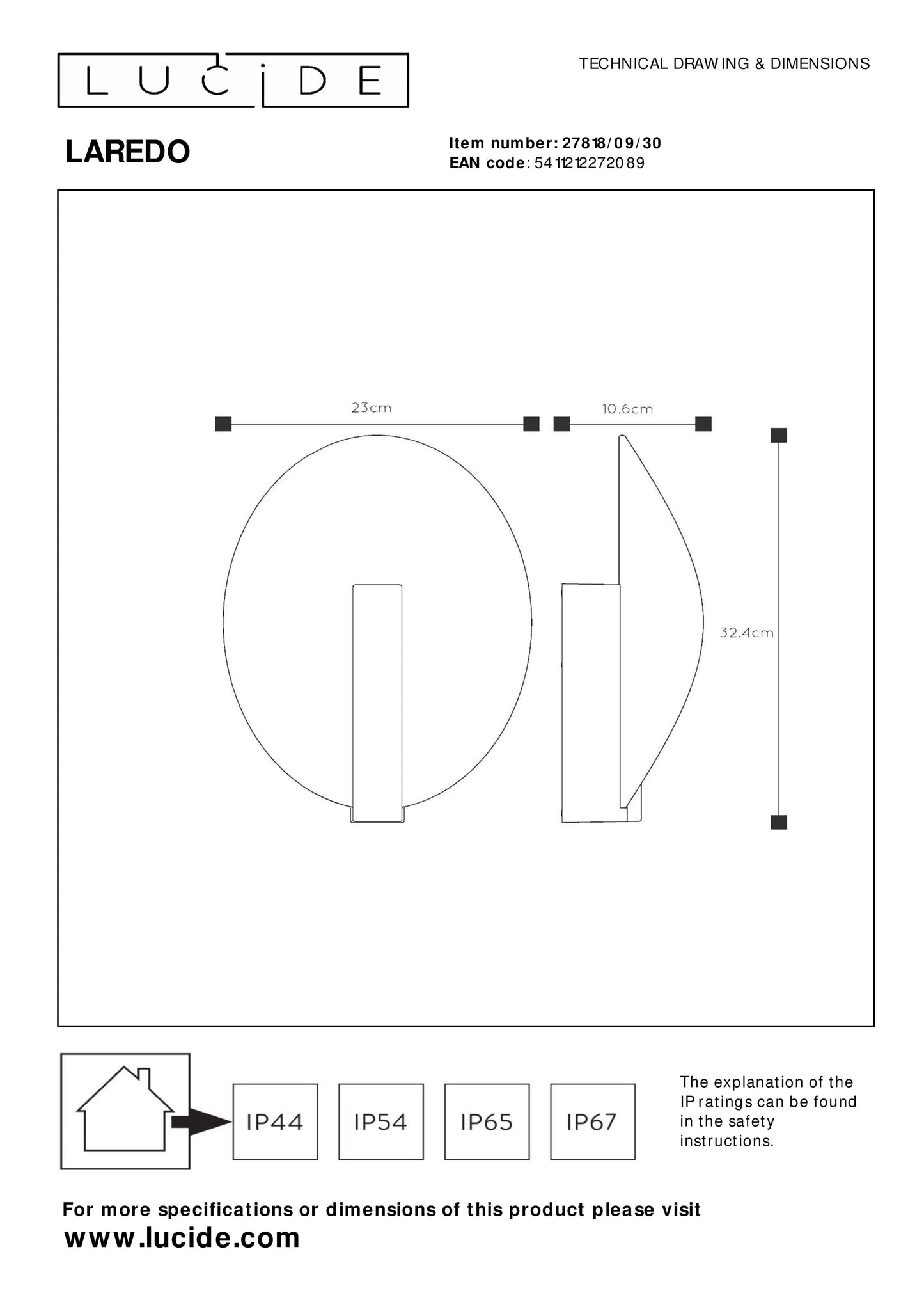 Lucide LAREDO - Wall light Indoor/Outdoor - LED - 1x9W 2700K - IP54 - Black