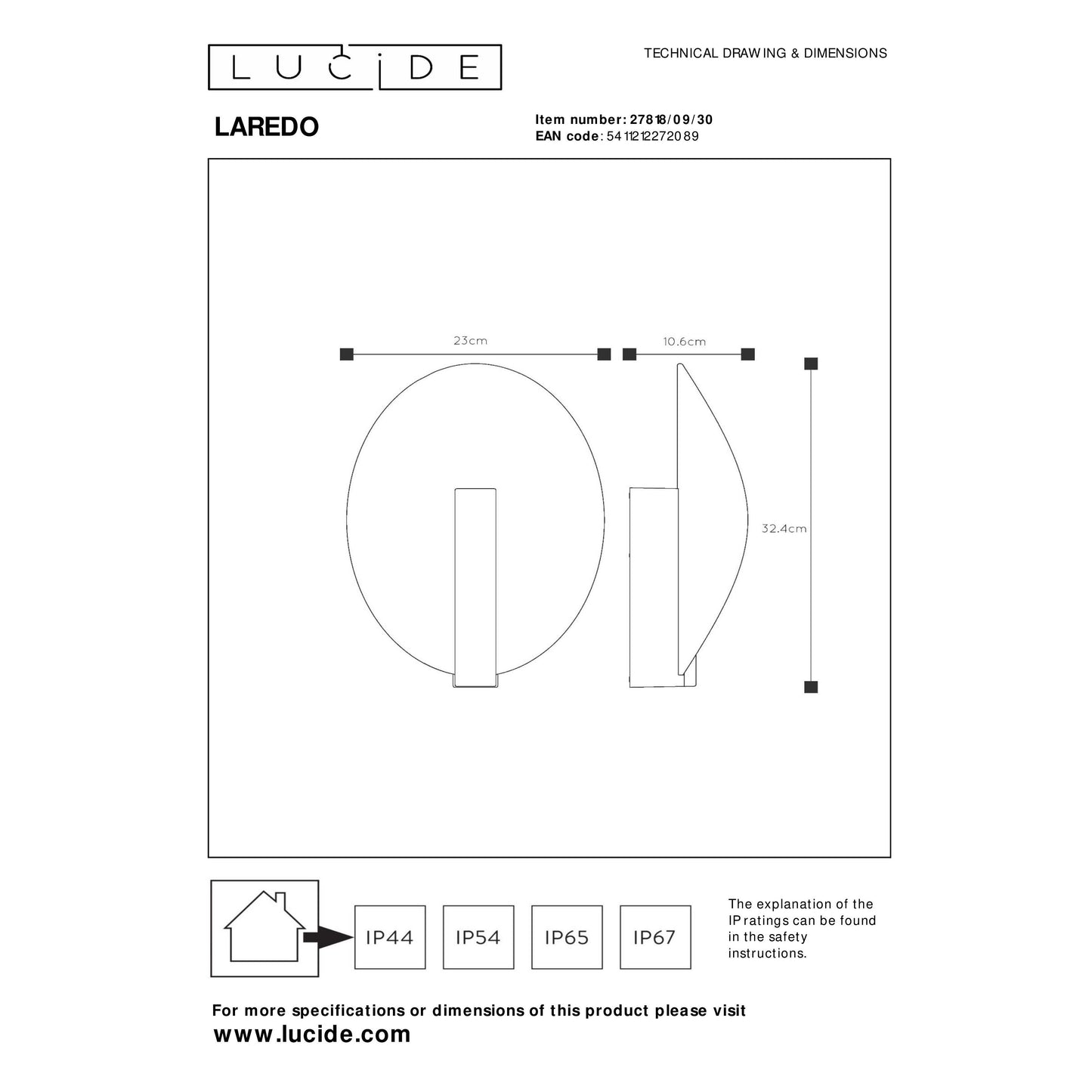 Lucide LAREDO - Wall light Indoor/Outdoor - LED - 1x9W 2700K - IP54 - Black