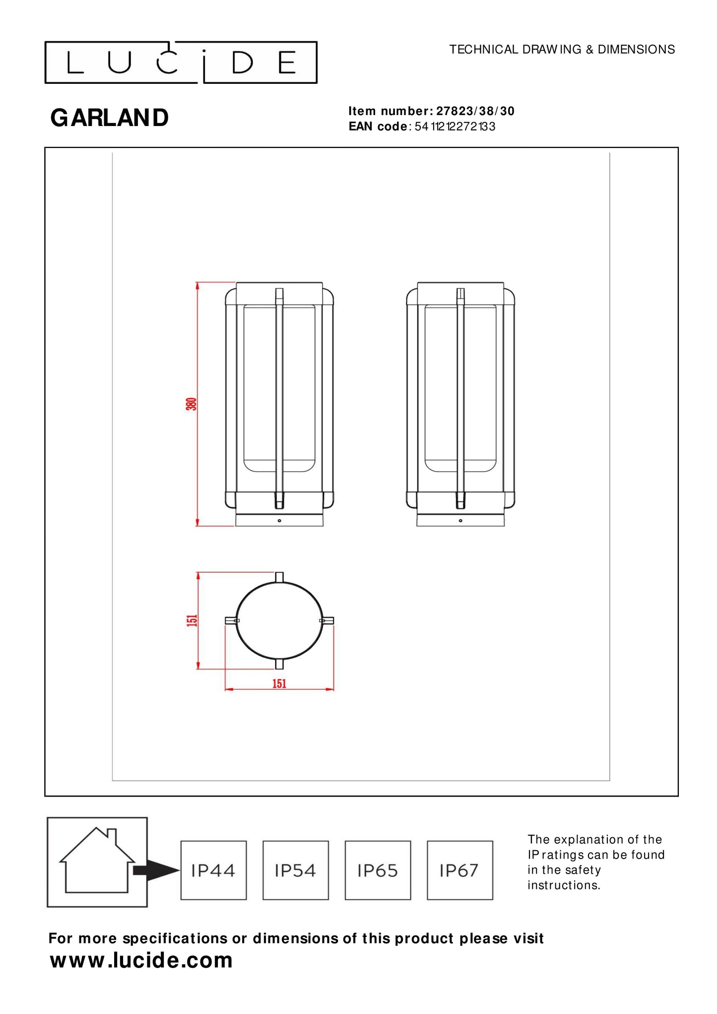 Lucide GARLAND - Bollard light - Ø 15,1 cm - 1x E27 - IP44 - Black