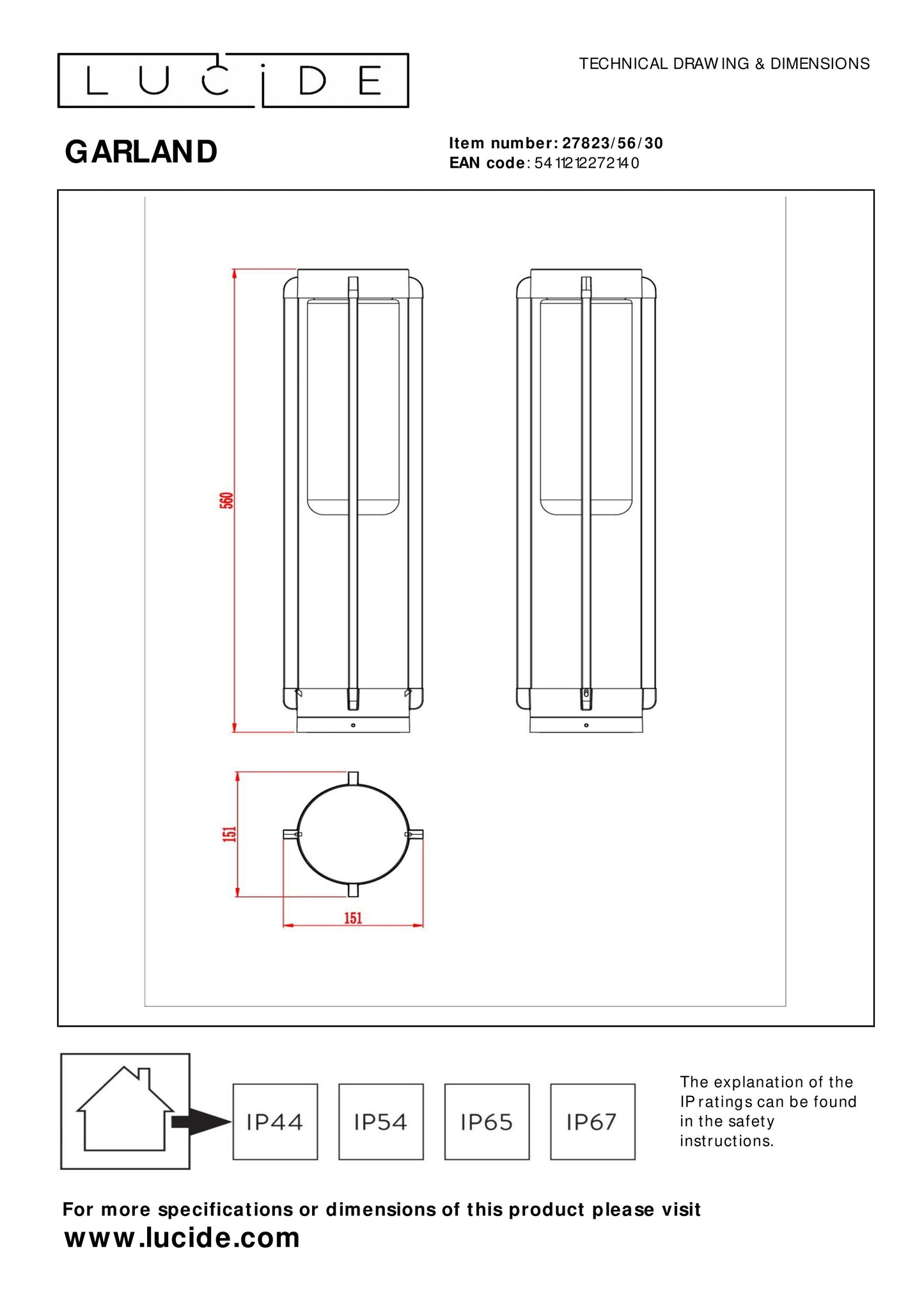 Lucide GARLAND - Bollard light - Ø 15,1 cm - 1xE27 - IP44 - Black