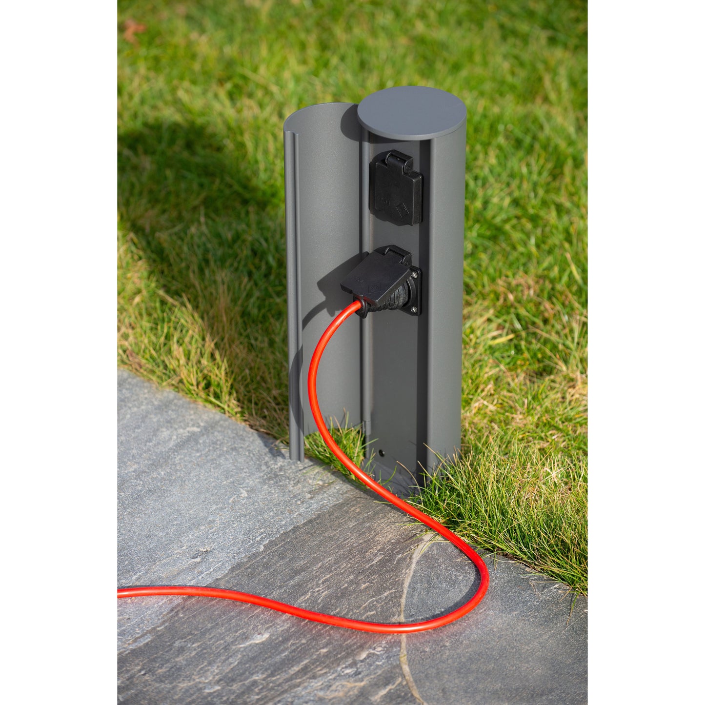 Lucide POWERPOINT - Outdoor socket column - Sockets with pin earth - Type E - FR, BE, POL, SVK & CZE standard - Ø 10 cm - IP44 - Anthracite