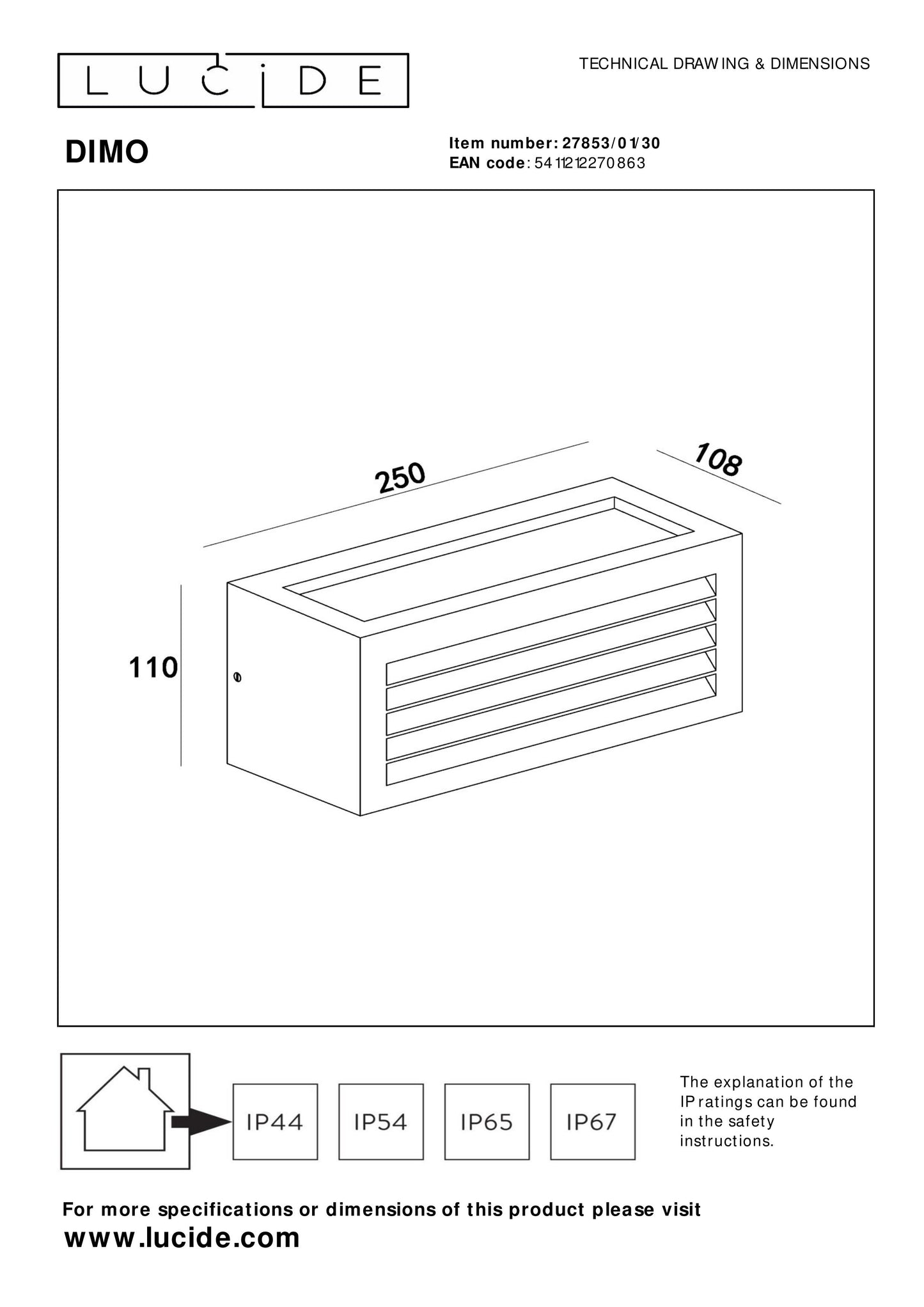 Lucide DIMO - Wall light Indoor/Outdoor - 1xE27 - IP54 - Anthracite