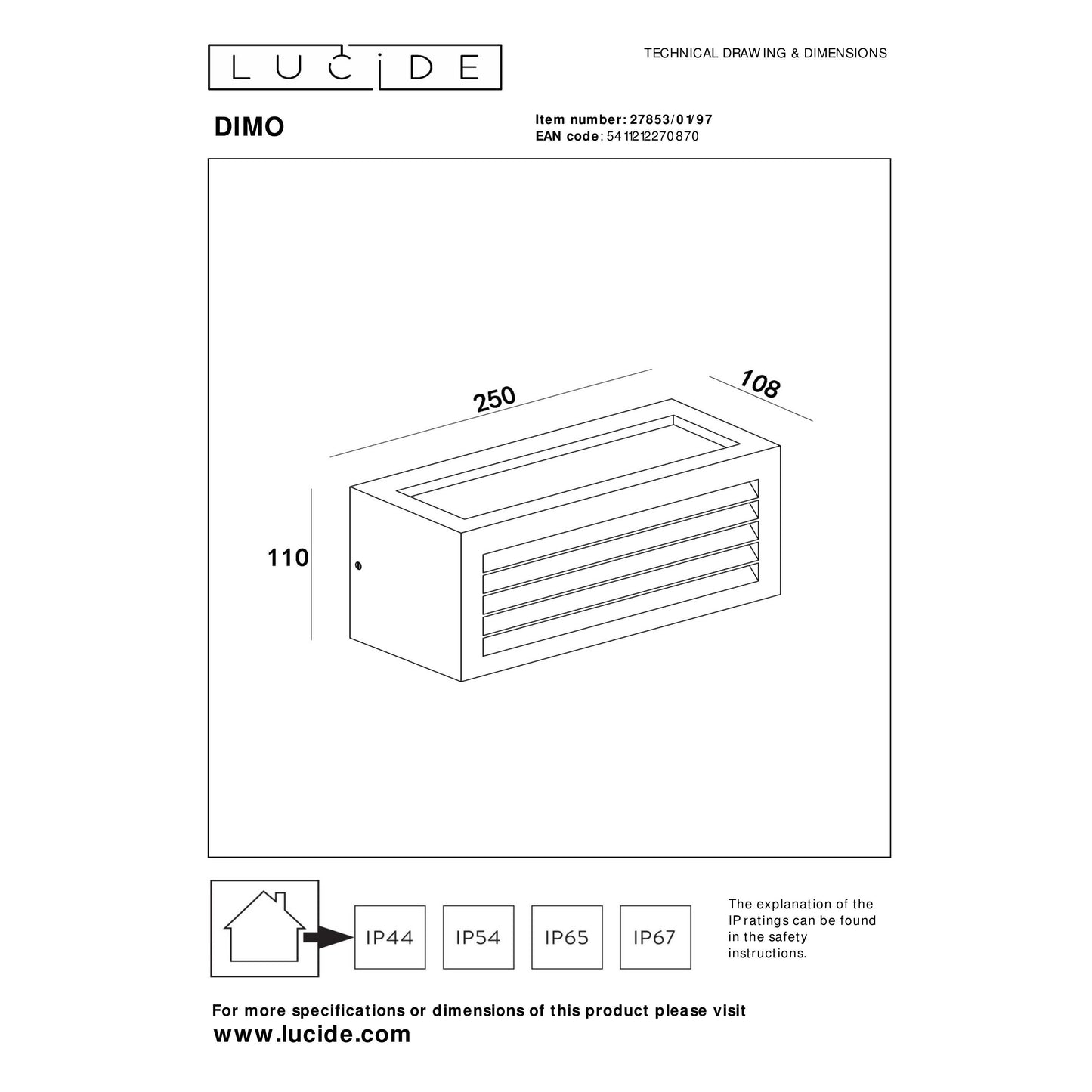 Lucide DIMO - Wall light Indoor/Outdoor - 1xE27 - IP54 - Rust Brown