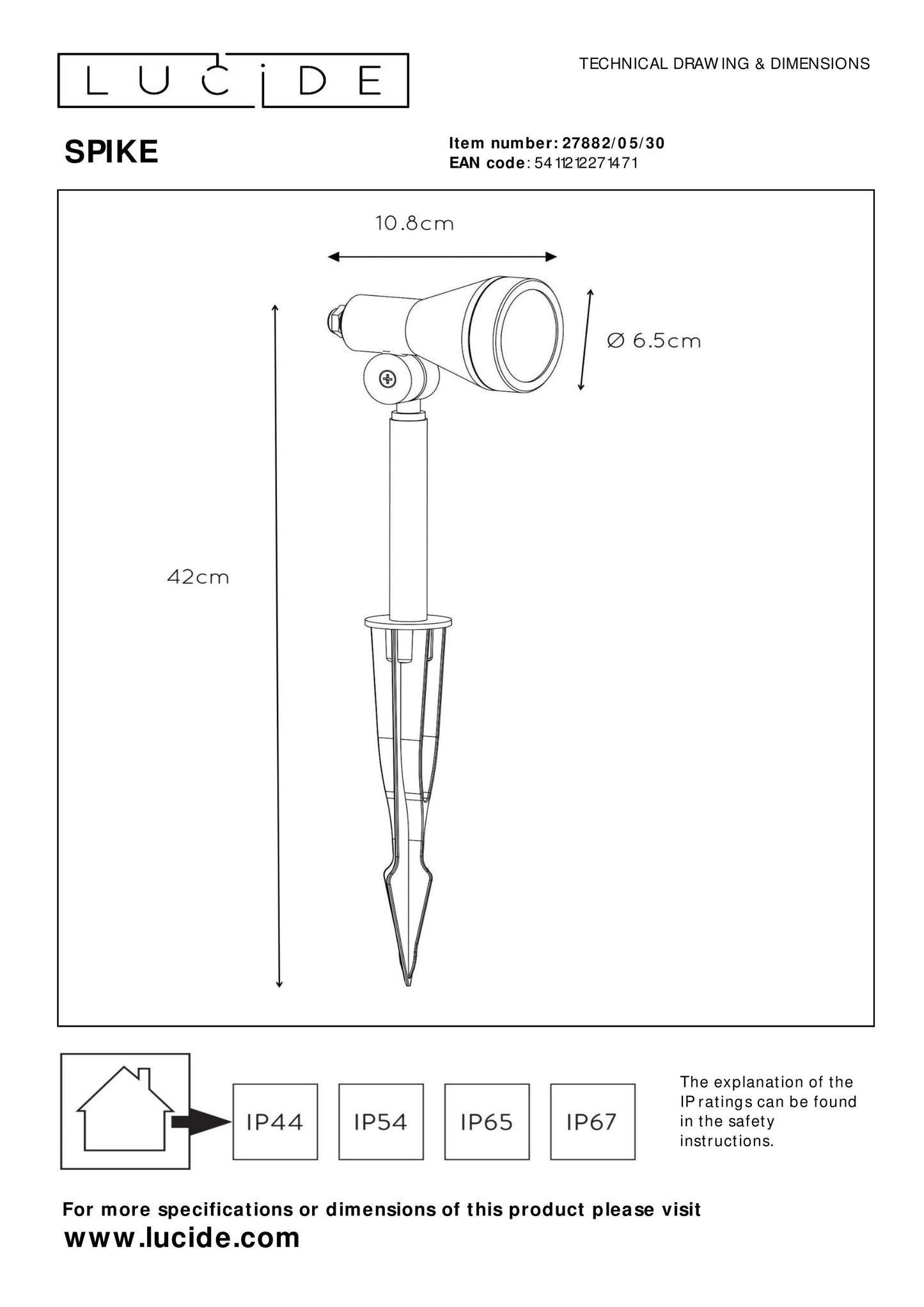 Lucide SPIKE - Garden spotlight - LED Dim. - GU10 - 1x5W 3000K - IP54 - Black