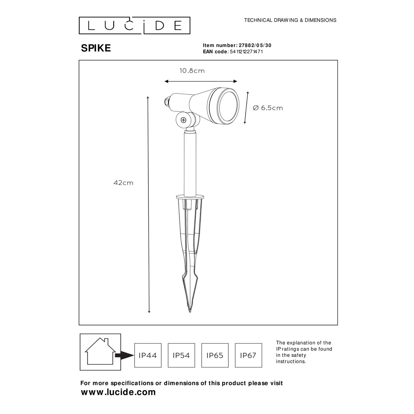 Lucide SPIKE - Garden spotlight - LED Dim. - GU10 - 1x5W 3000K - IP54 - Black