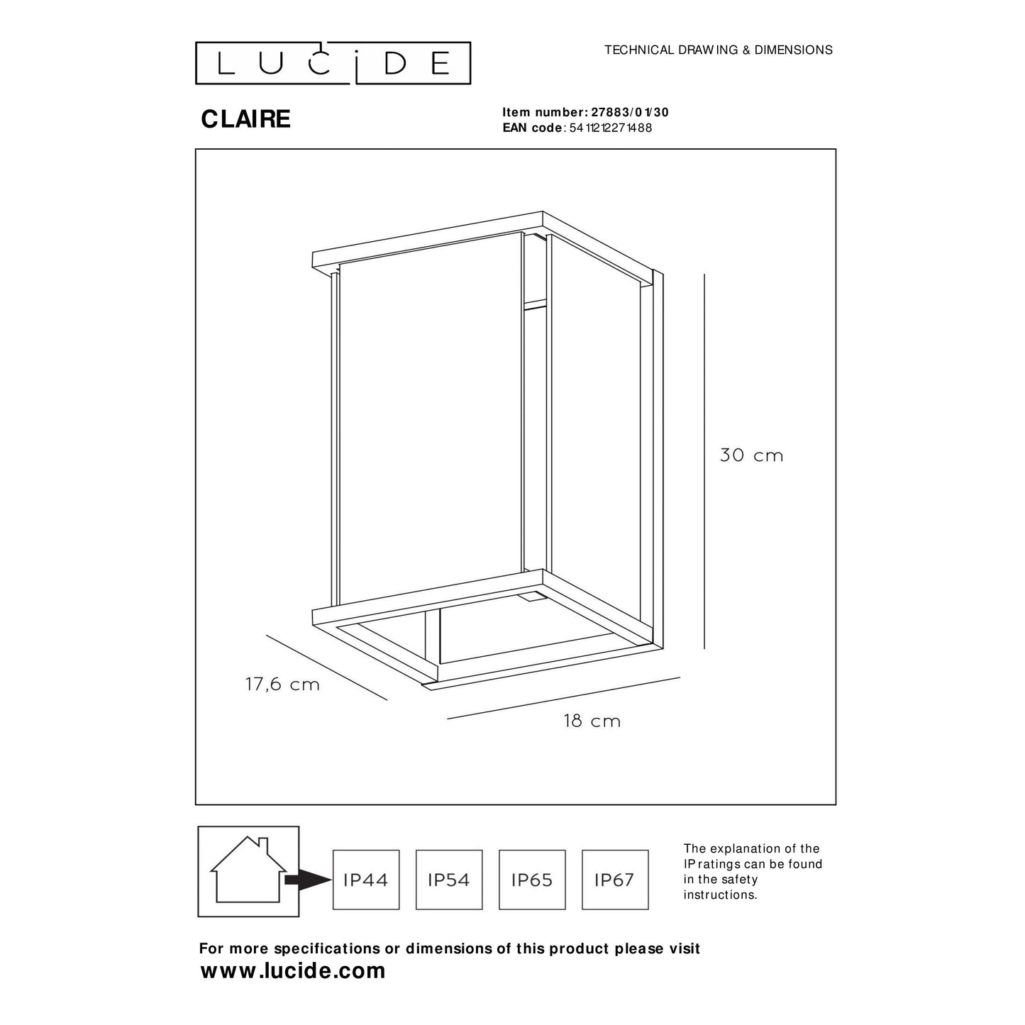 Lucide CLAIRE - Wall light Indoor/Outdoor - 1xE27 - IP54 - Anthracite