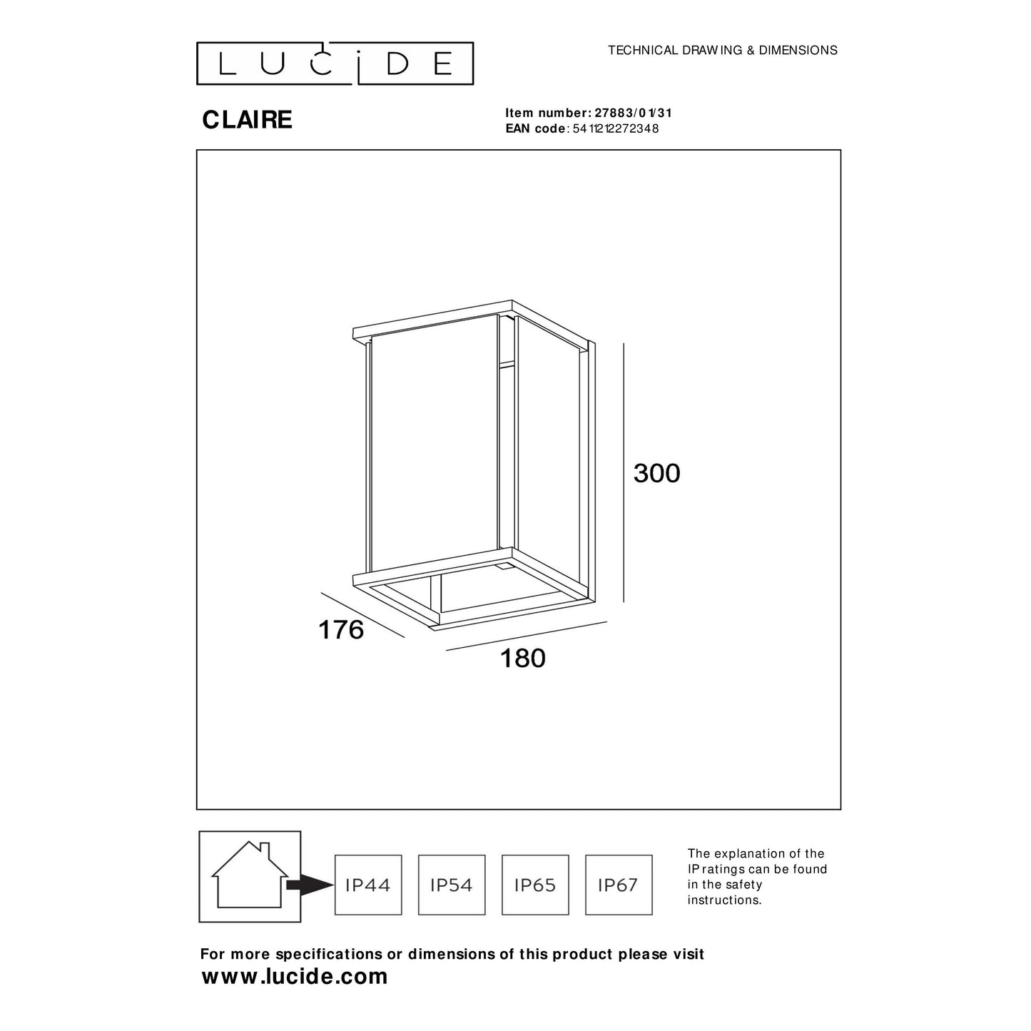 Lucide CLAIRE - Wall light Indoor/Outdoor - 1xE27 - IP54 - White