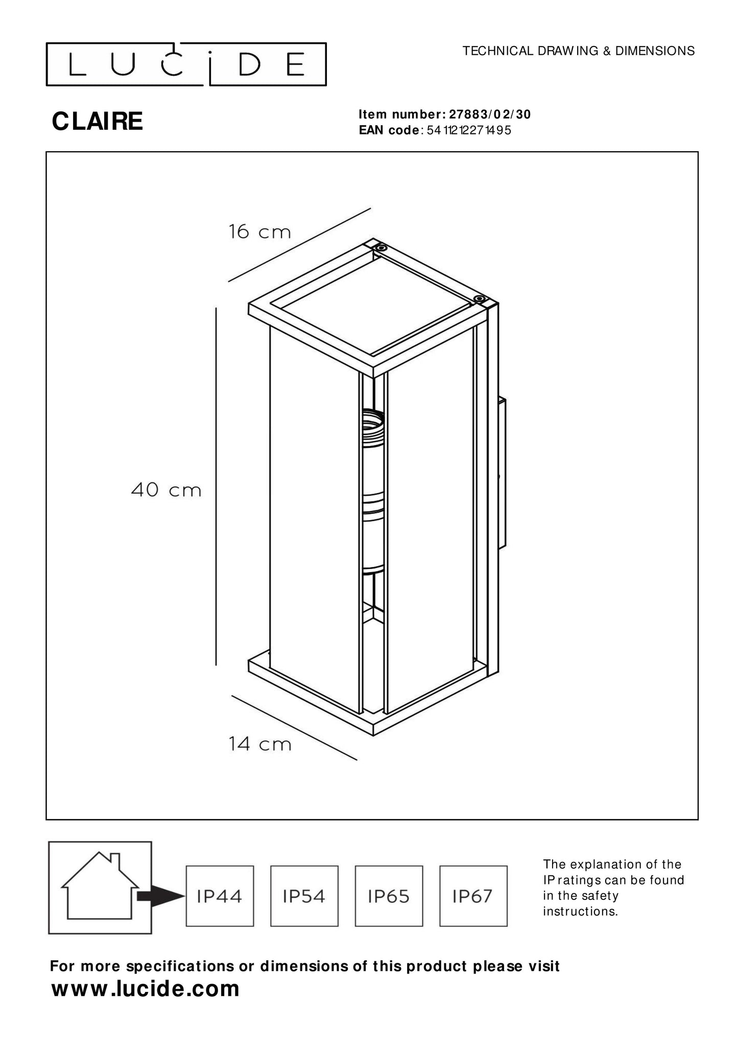 Lucide CLAIRE - Wall light Indoor/Outdoor - 2xE27 - IP54 - Anthracite