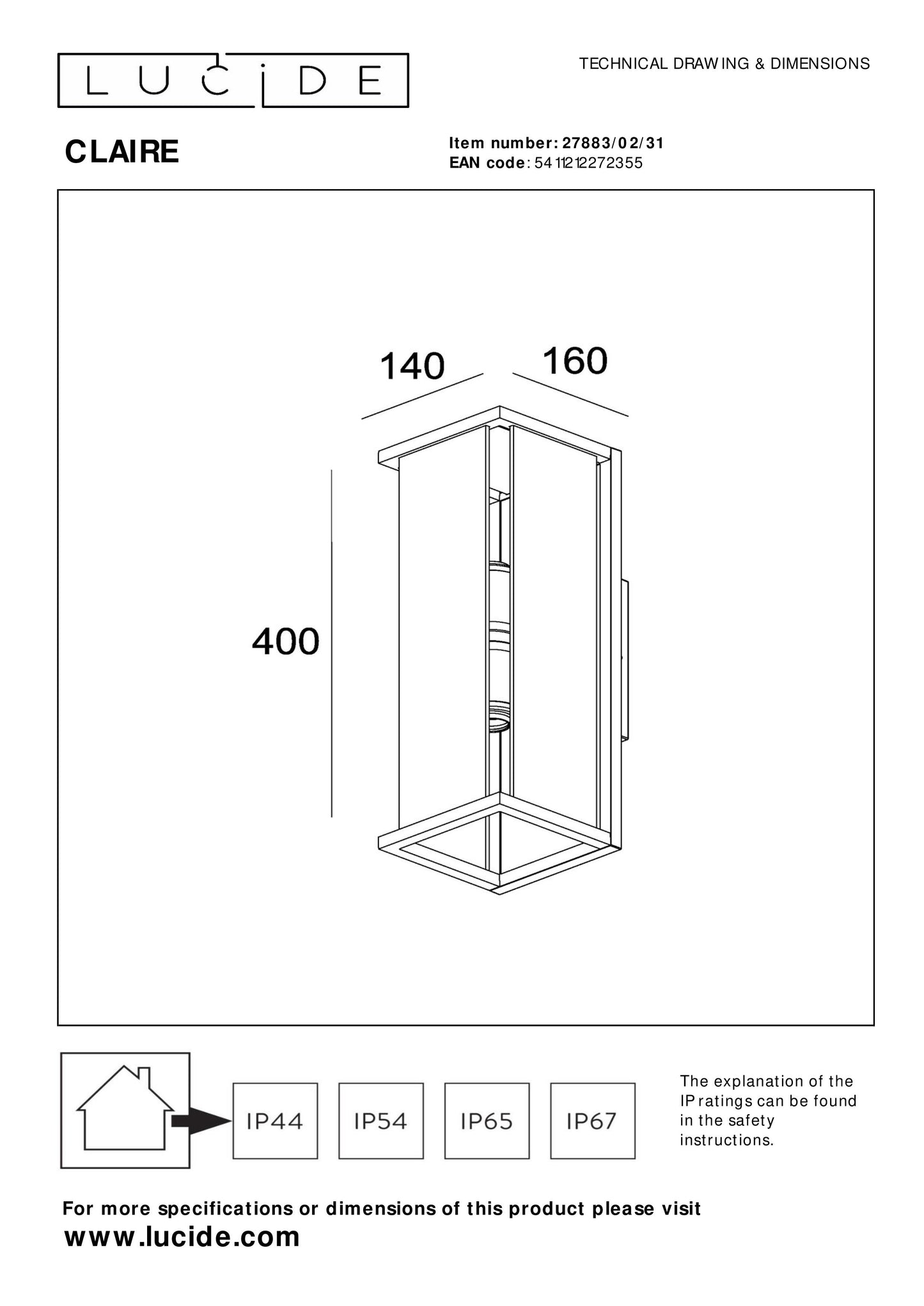 Lucide CLAIRE - Wall light Indoor/Outdoor - 2xE27 - IP54 - White