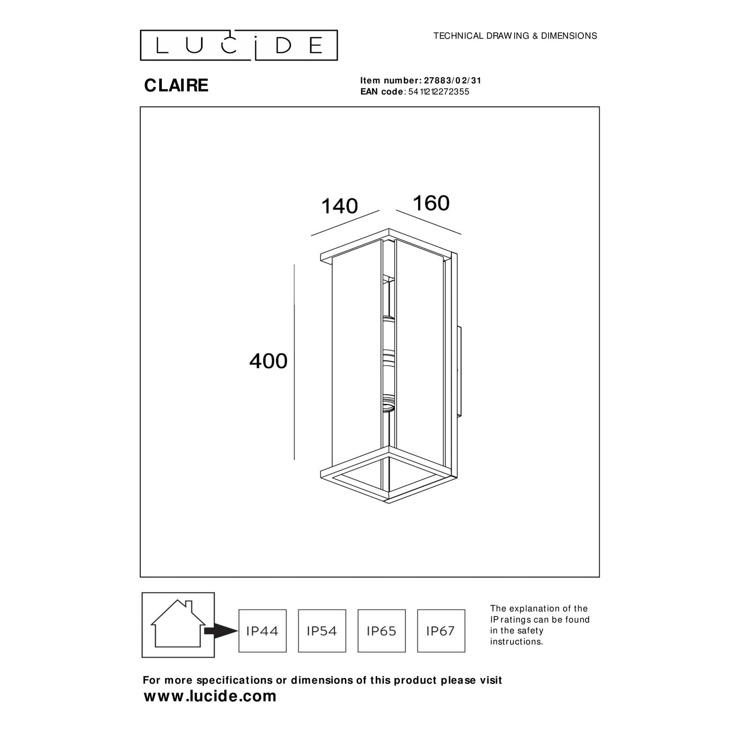 Lucide CLAIRE - Wall light Indoor/Outdoor - 2xE27 - IP54 - White