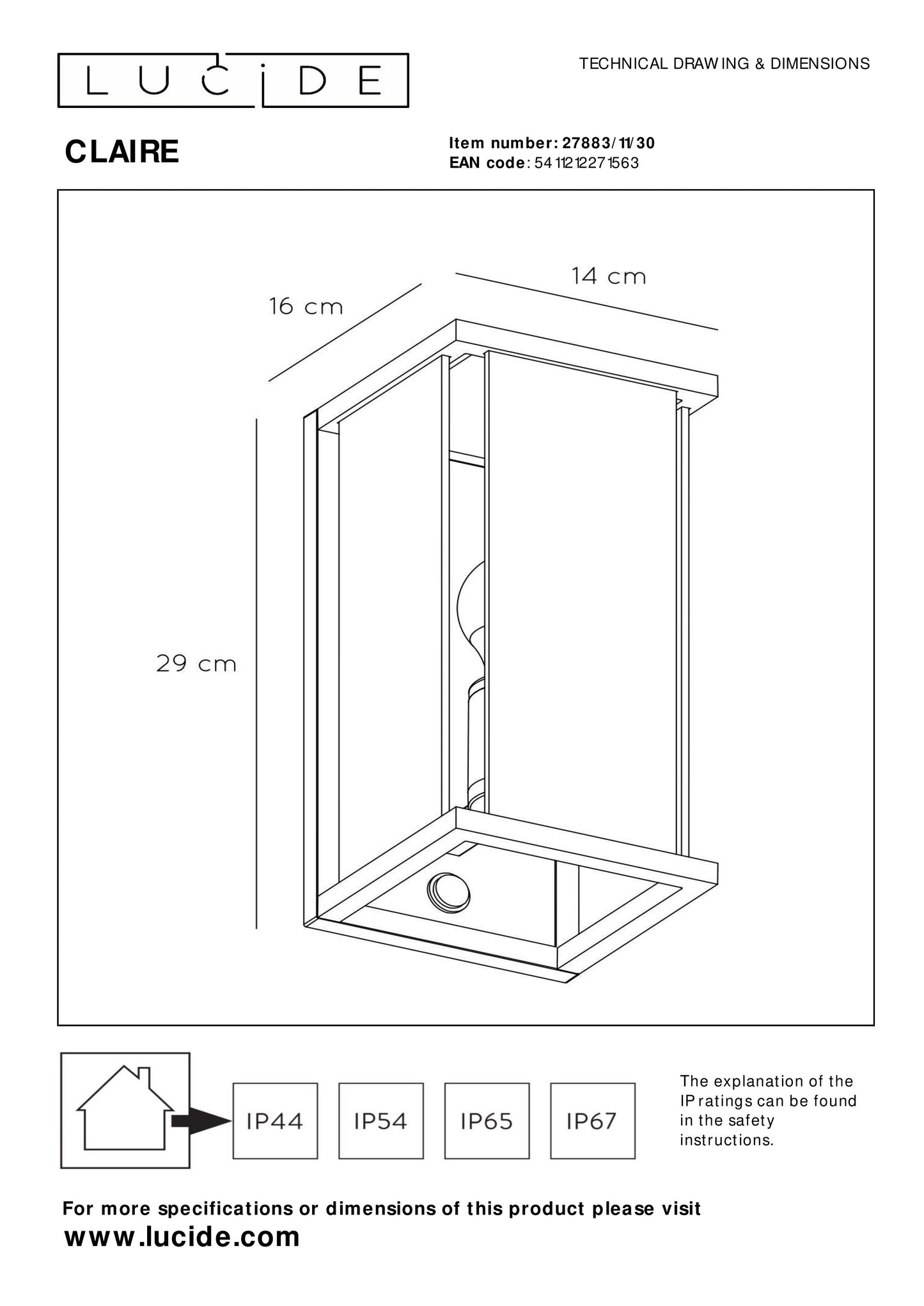 Lucide CLAIRE - Wall light Indoor/Outdoor - 1xE27 - IP54 - Motion & Day/Night Sensor - Anthracite