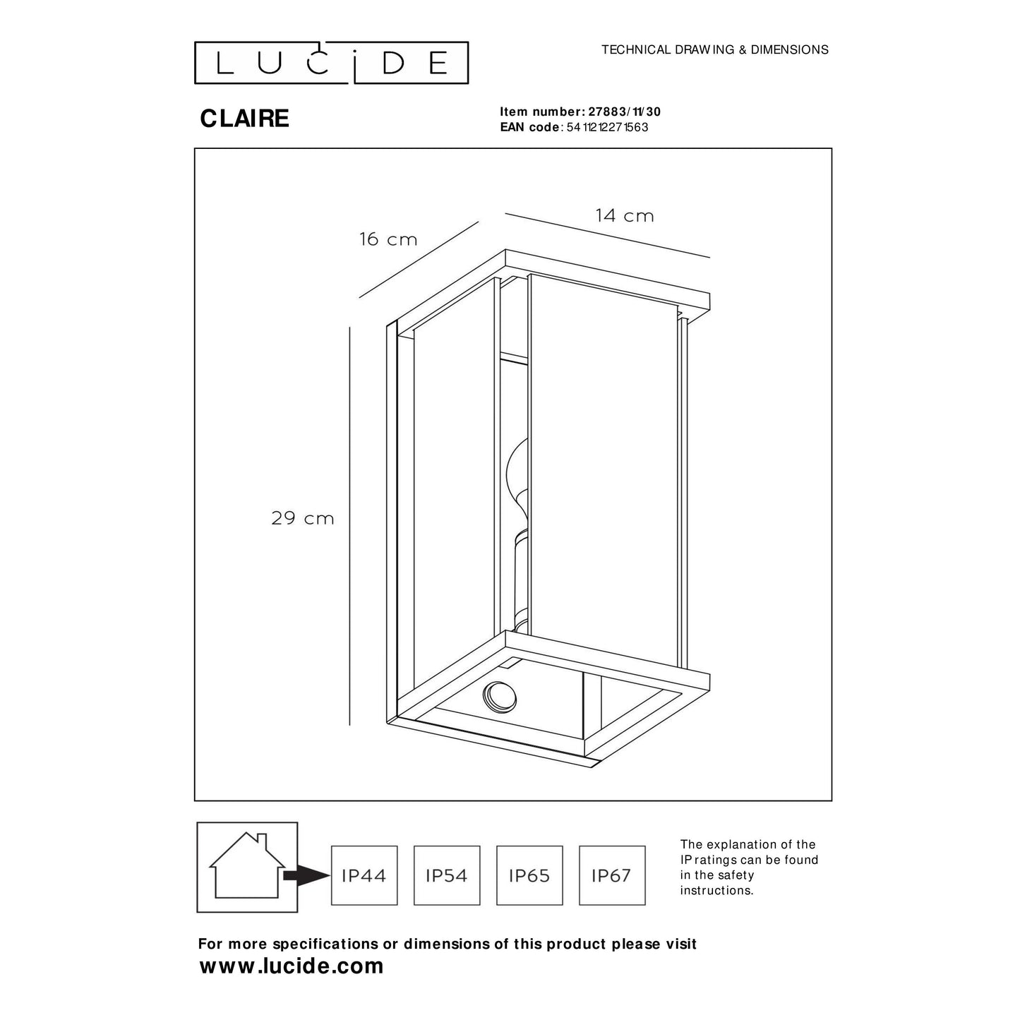 Lucide CLAIRE - Wall light Indoor/Outdoor - 1xE27 - IP54 - Motion & Day/Night Sensor - Anthracite