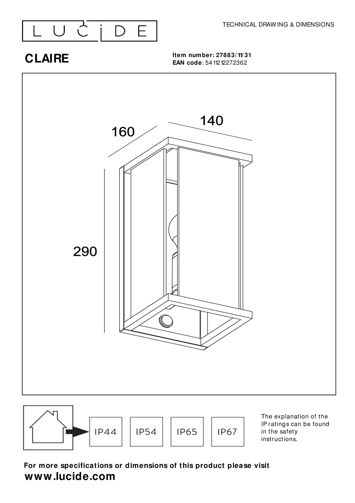 Lucide CLAIRE - Wall light Indoor/Outdoor - 1xE27 - IP54 - Motion & Day/Night Sensor - White