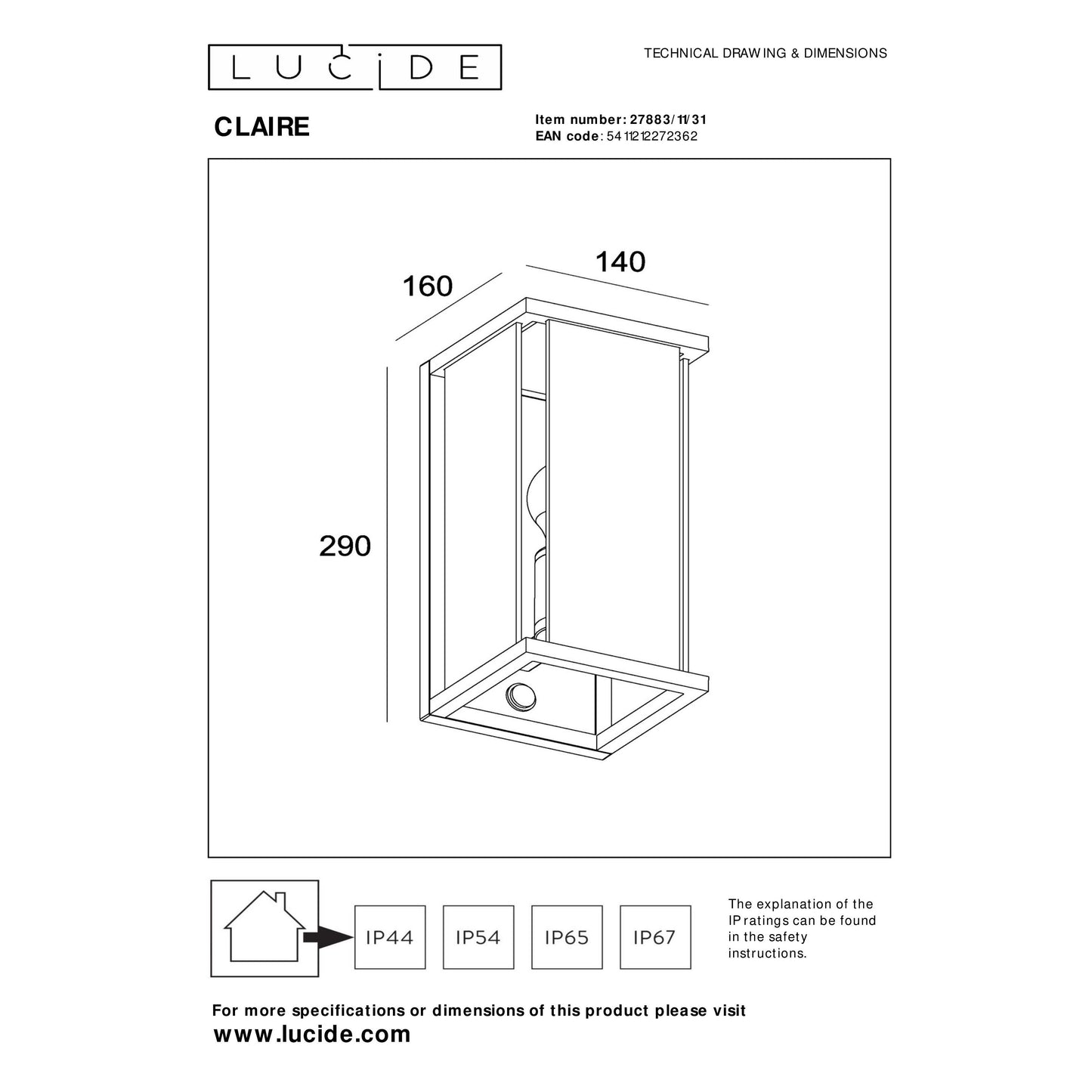 Lucide CLAIRE - Wall light Indoor/Outdoor - 1xE27 - IP54 - Motion & Day/Night Sensor - White