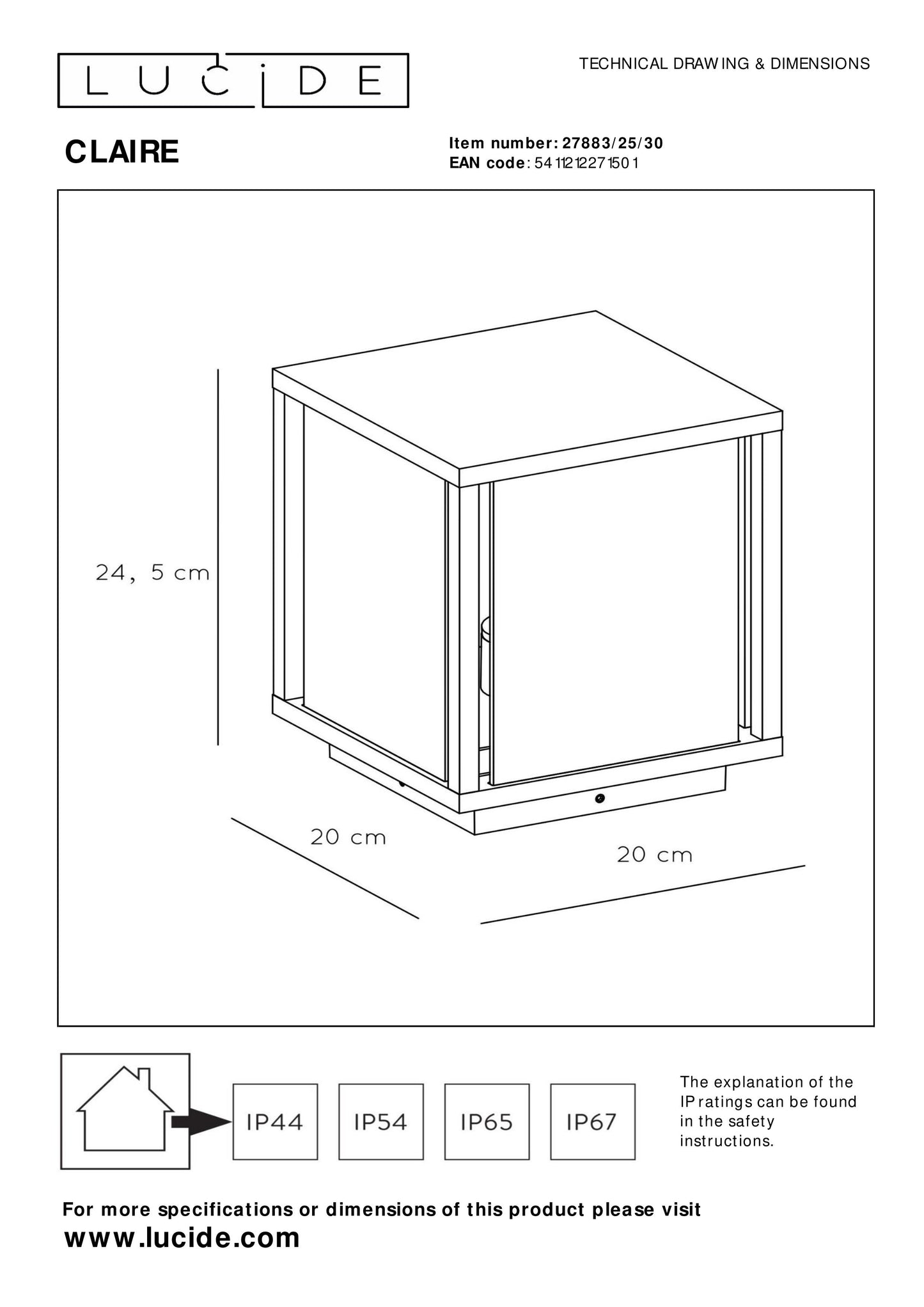 Lucide CLAIRE - Bollard light - 1x E27 - IP54 - Anthracite