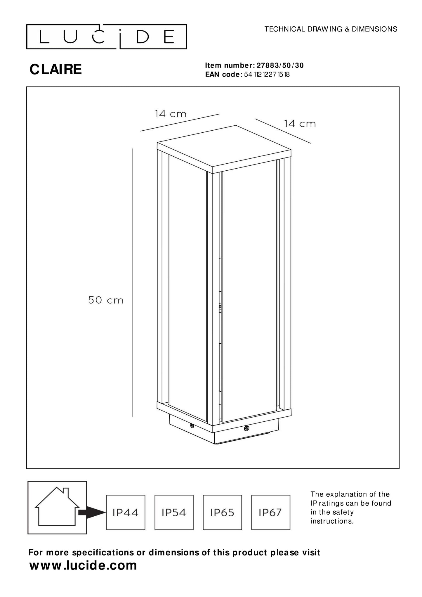 Lucide CLAIRE - Bollard light - 1xE27 - IP54 - Anthracite