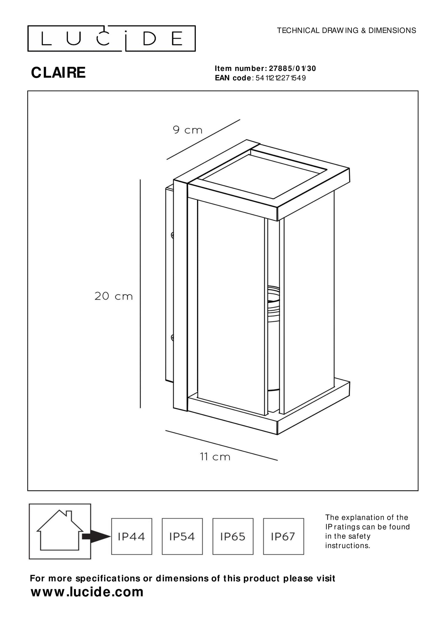 Lucide CLAIRE - Wall light Indoor/Outdoor - 1x E27 - IP54 - Anthracite