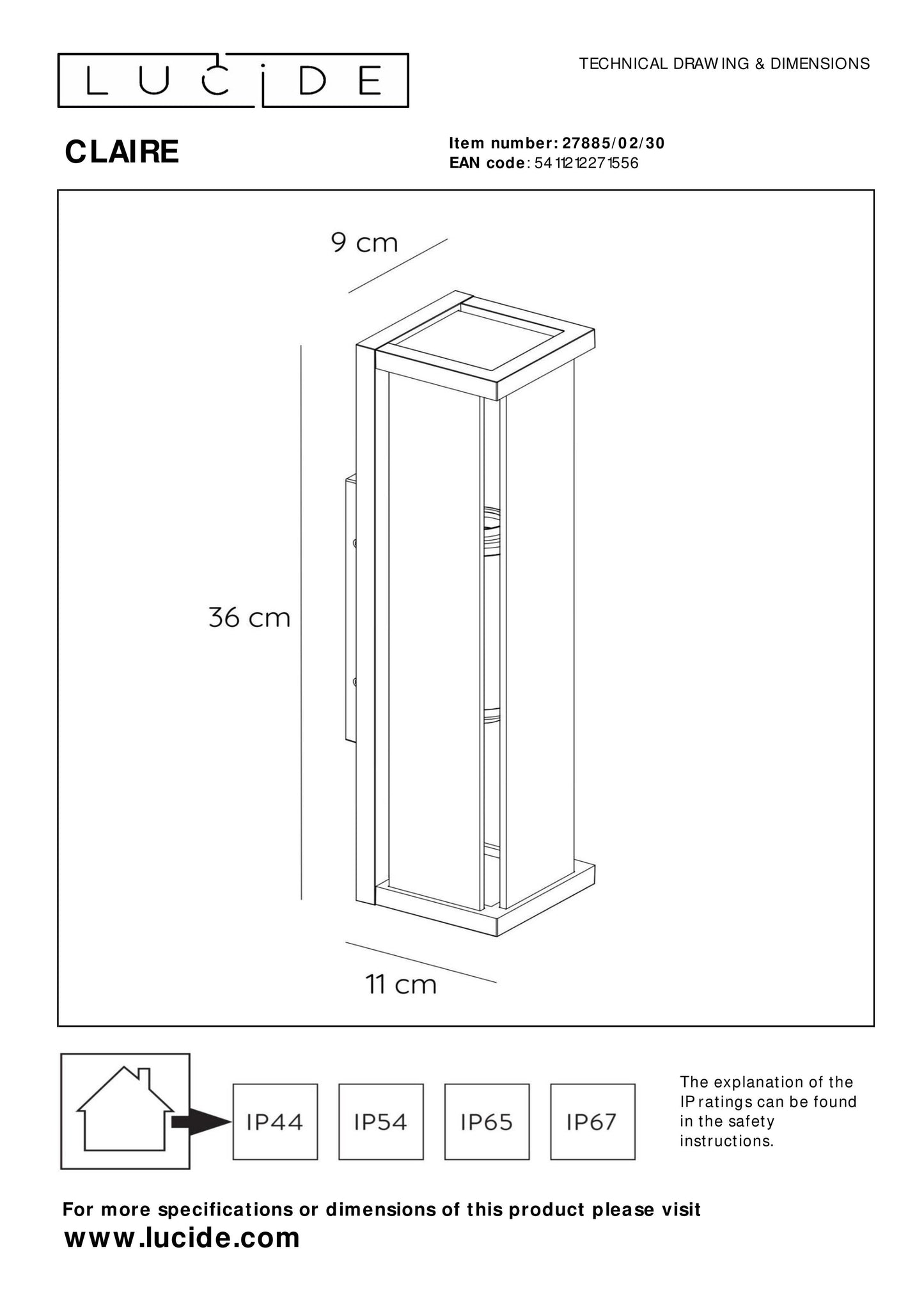 Lucide CLAIRE - Wall light Indoor/Outdoor - 2x E27 - IP54 - Anthracite