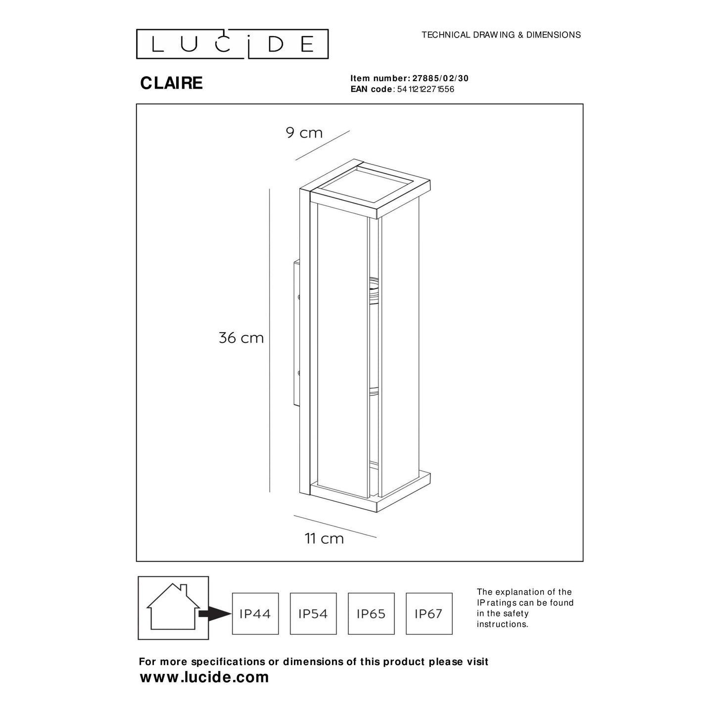 Lucide CLAIRE - Wall light Indoor/Outdoor - 2x E27 - IP54 - Anthracite