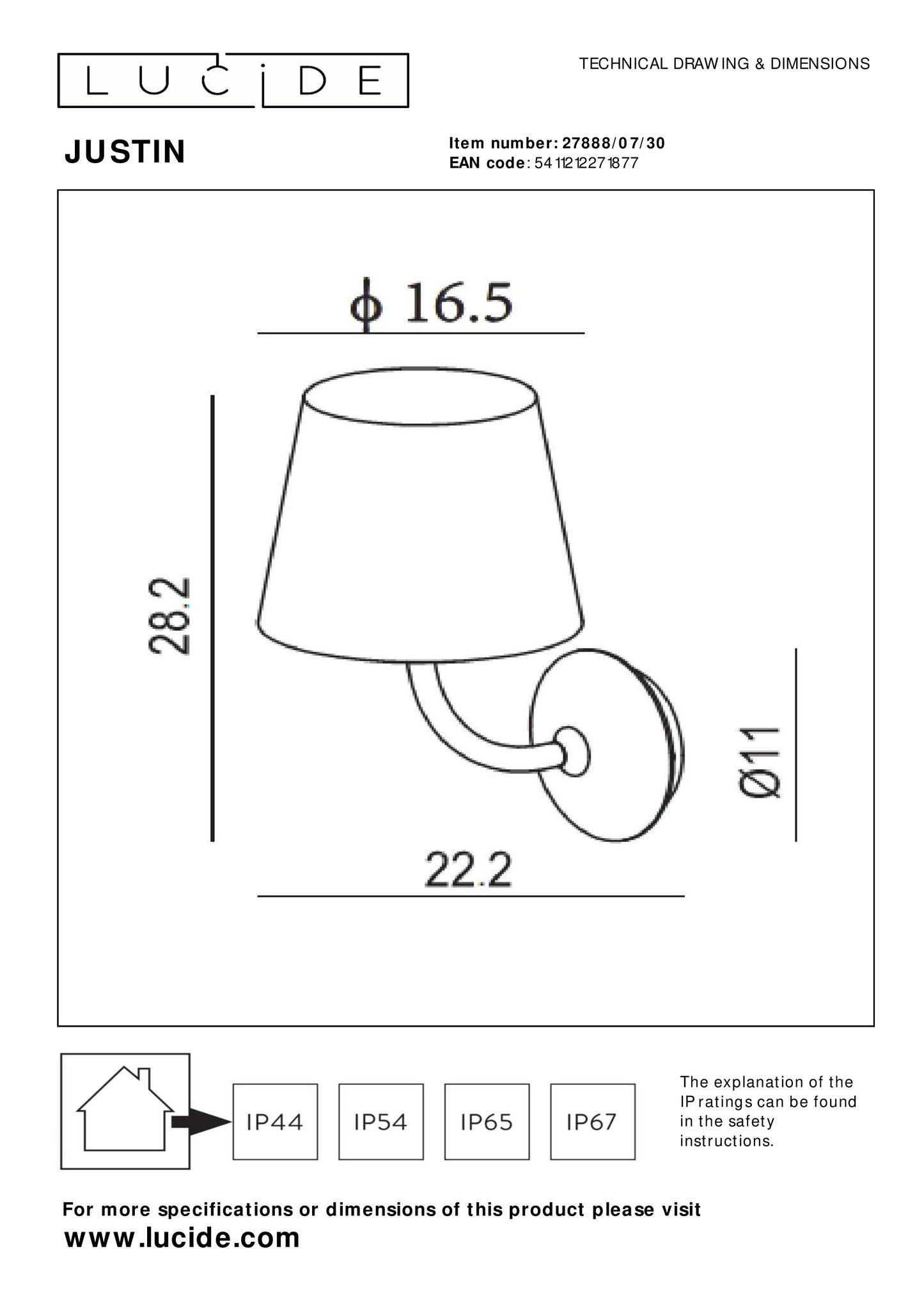 Lucide JUSTIN - Wall light Indoor/Outdoor - LED Dim. - 1x7W 3000K - IP65 - Black