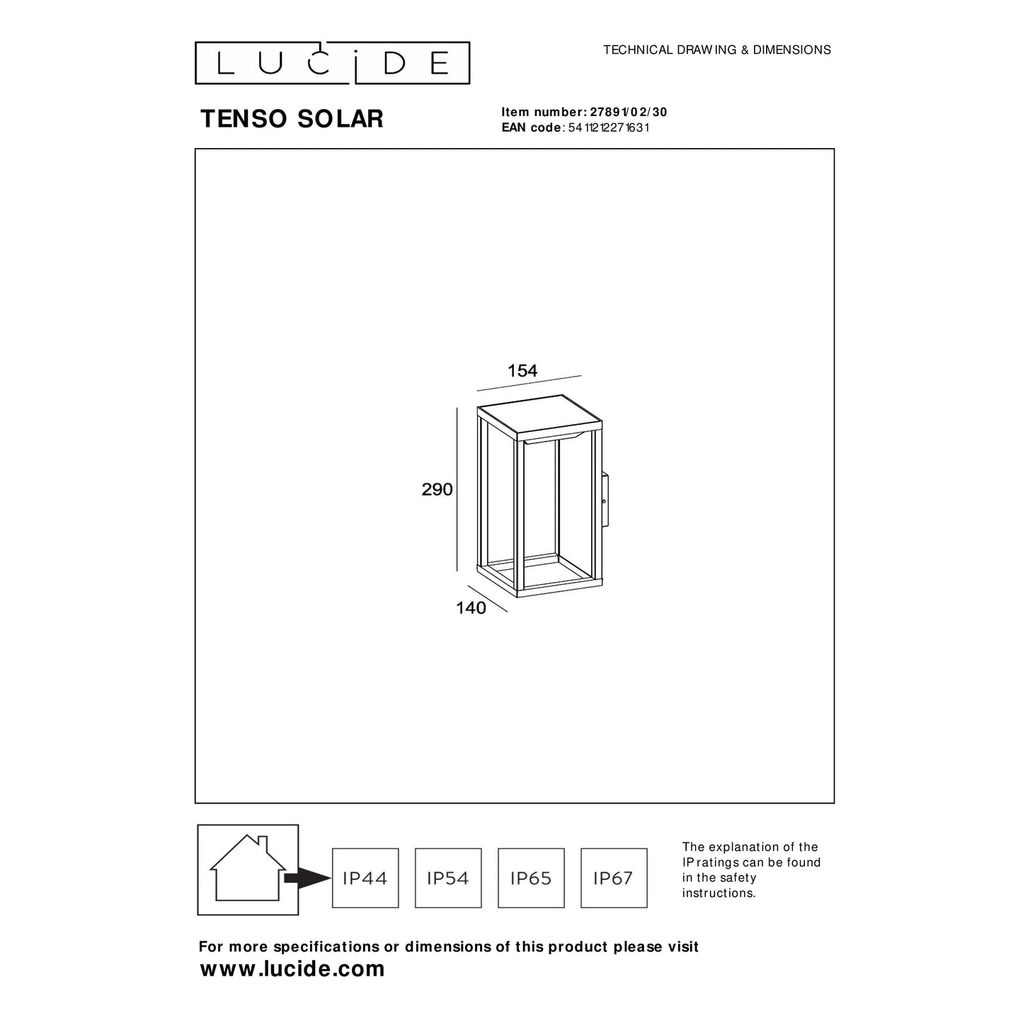 Lucide TENSO SOLAR - Wall light Indoor/Outdoor - LED - 1x2,2W 3000K - IP54 - Motion & Day/Night Sensor - Anthracite