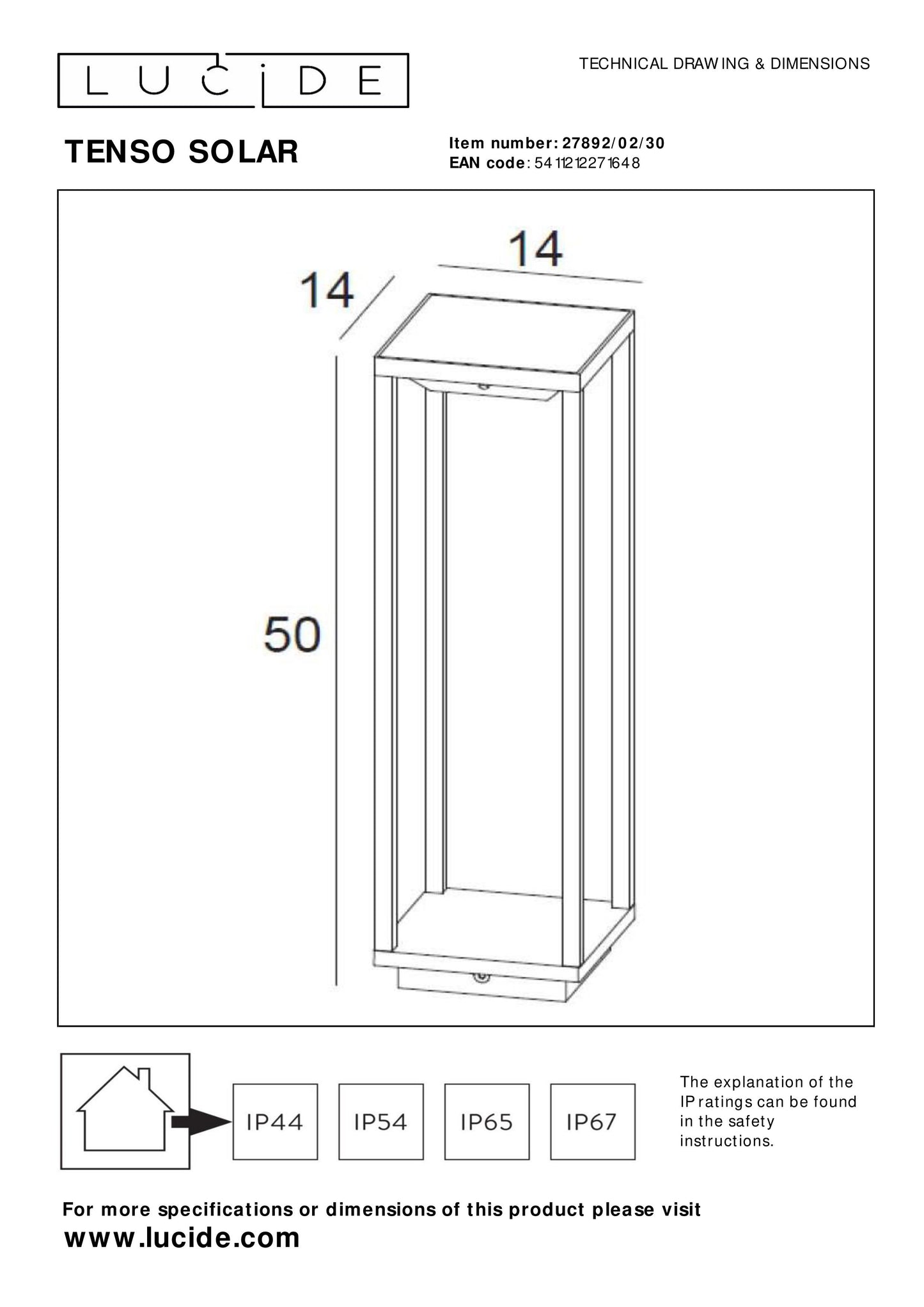 Lucide TENSO SOLAR - Bollard light - LED - 1x2,2W 3000K - IP54 - Motion & Day/Night Sensor - Anthracite