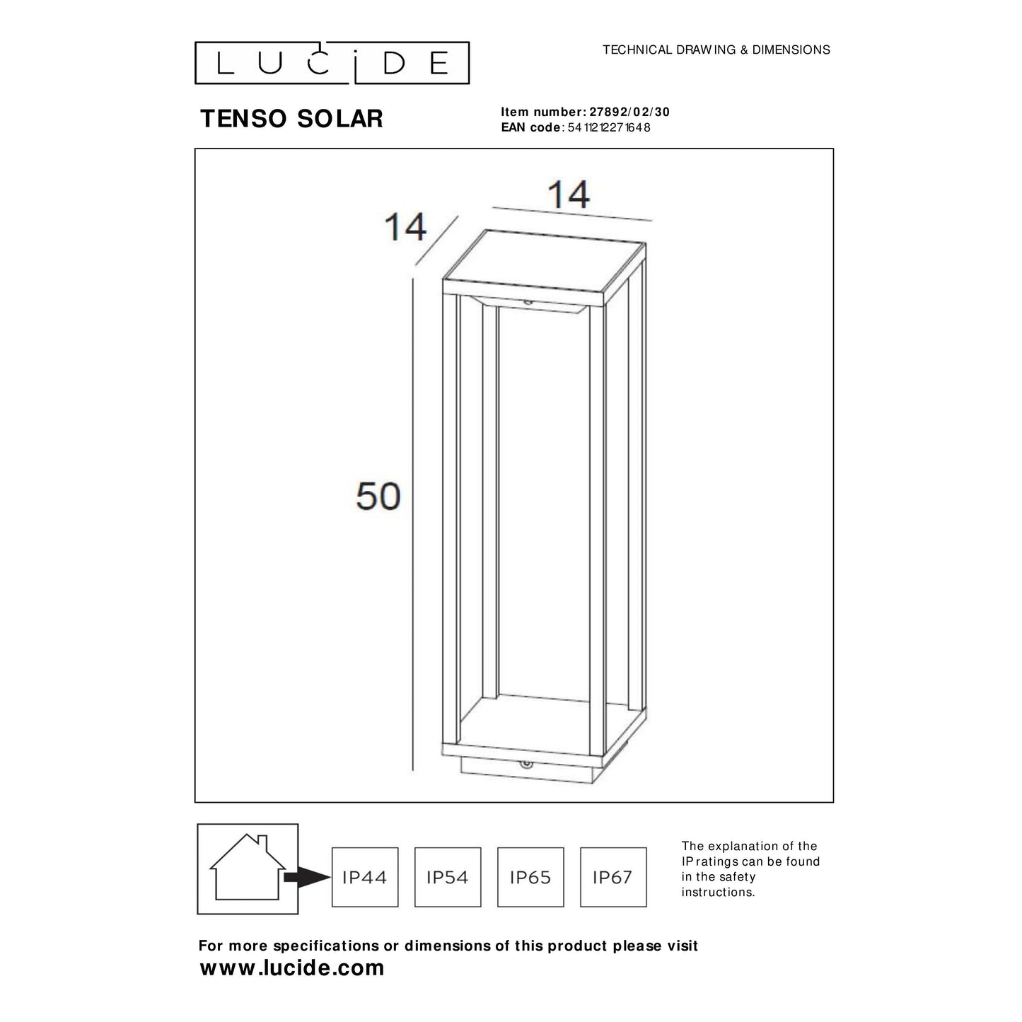 Lucide TENSO SOLAR - Bollard light - LED - 1x2,2W 3000K - IP54 - Motion & Day/Night Sensor - Anthracite