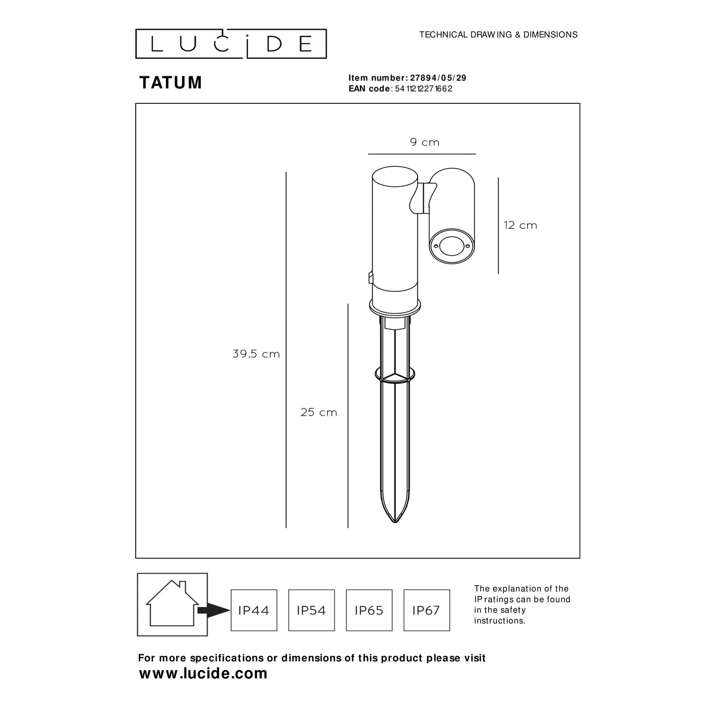 Lucide TATUM - Garden spotlight - LED - 1x4,5W 3000K - IP65 - Anthracite