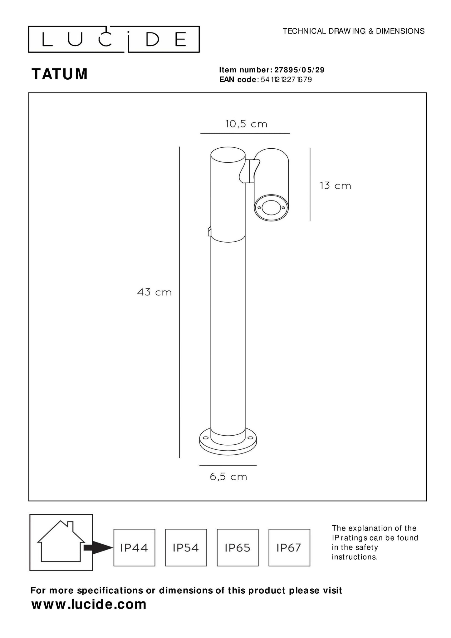 Lucide TATUM - Bollard light - LED - 1x5W 3000K - IP65 - Anthracite