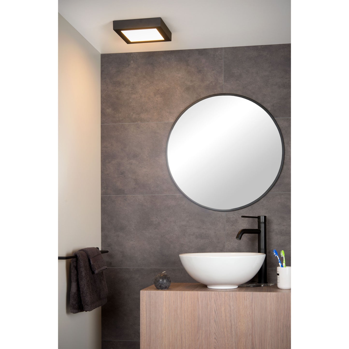 Lucide BRICE-LED - Flush ceiling light Bathroom - LED Dim. - 1x22W 3000K - IP44 - Black