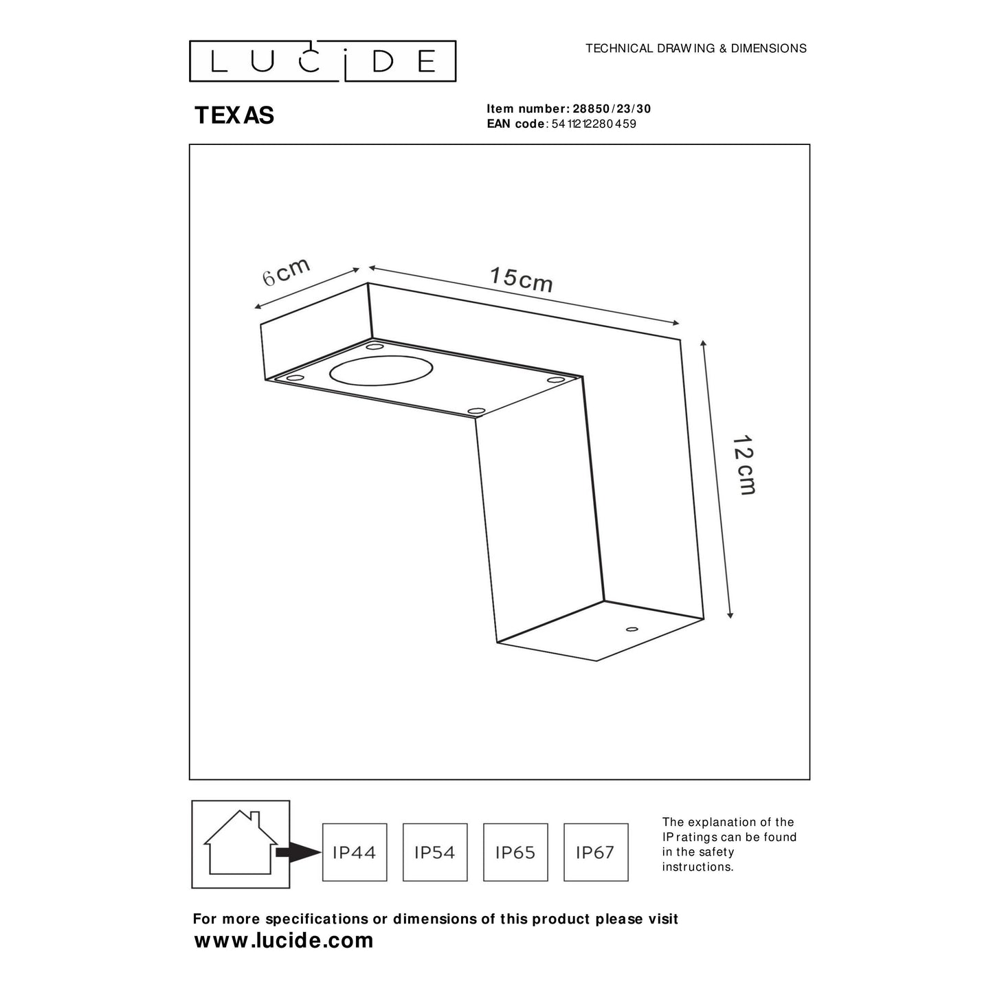 Lucide TEXAS - Wall spotlight / Wall light Indoor/Outdoor - LED - 1x7W 3000K - IP54 - Anthracite