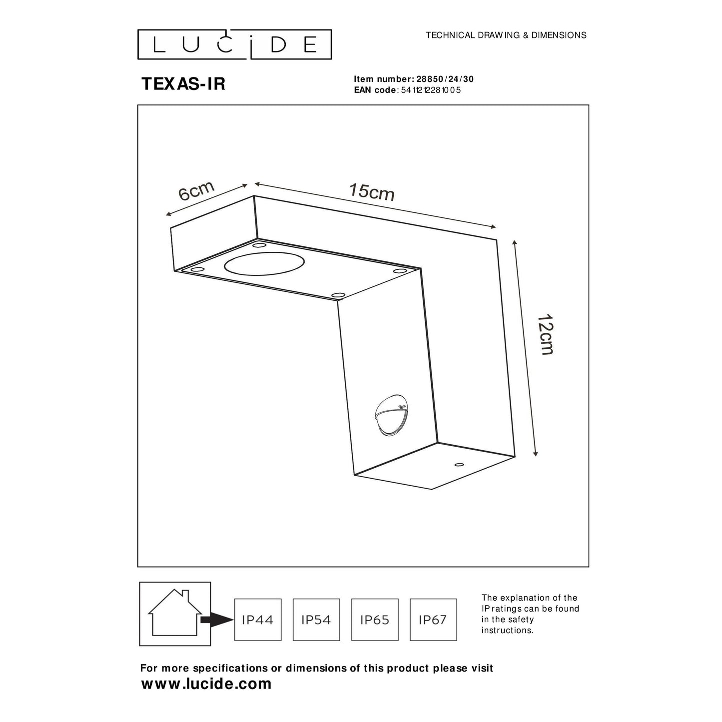 Lucide TEXAS-IR - Wall spotlight / Wall light Indoor/Outdoor - LED - 1x7W 3000K - IP54 - Motion & Day/Night Sensor - Anthracite