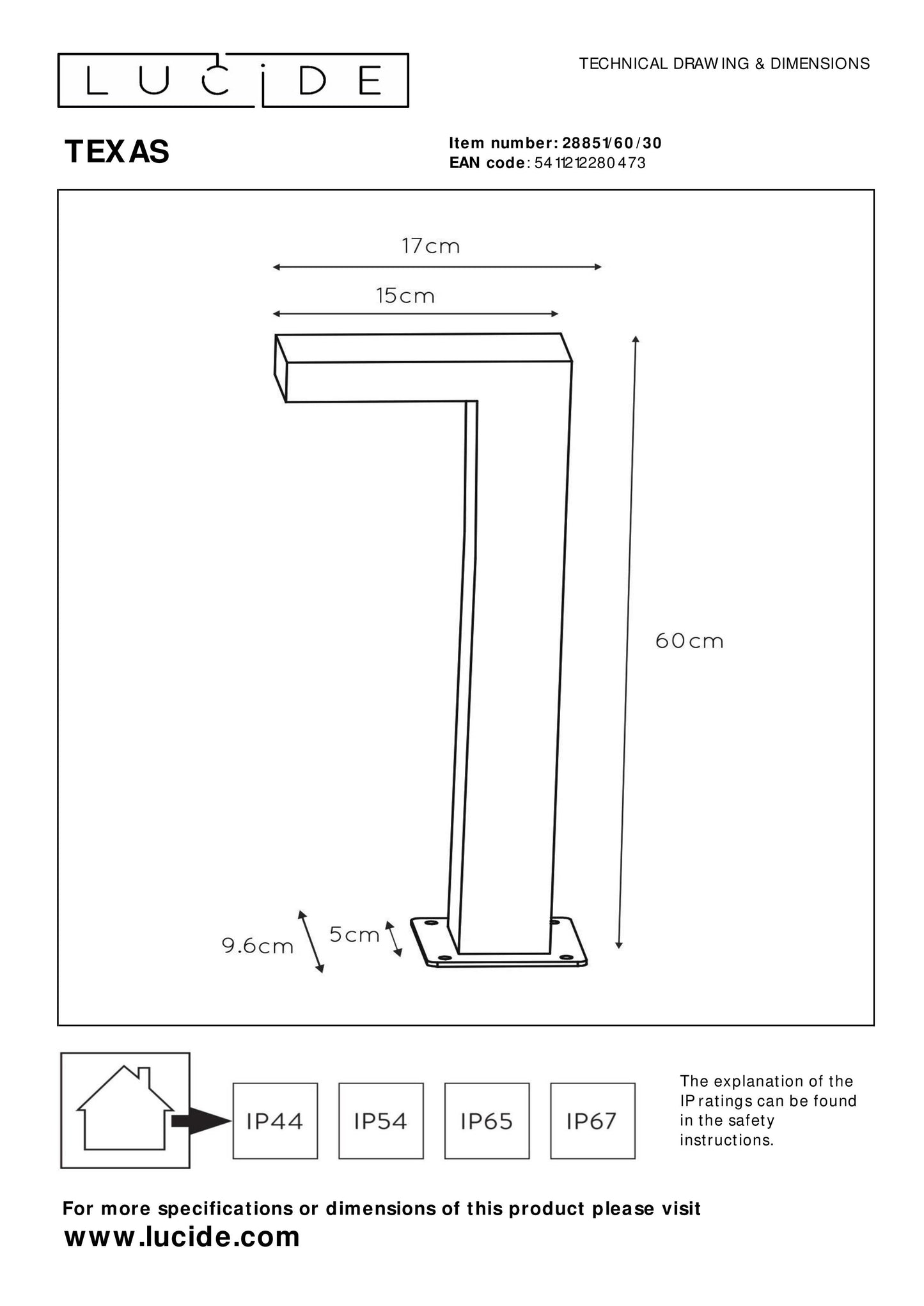 Lucide TEXAS - Bollard light - LED - 1x7W 3000K - IP54 - Anthracite