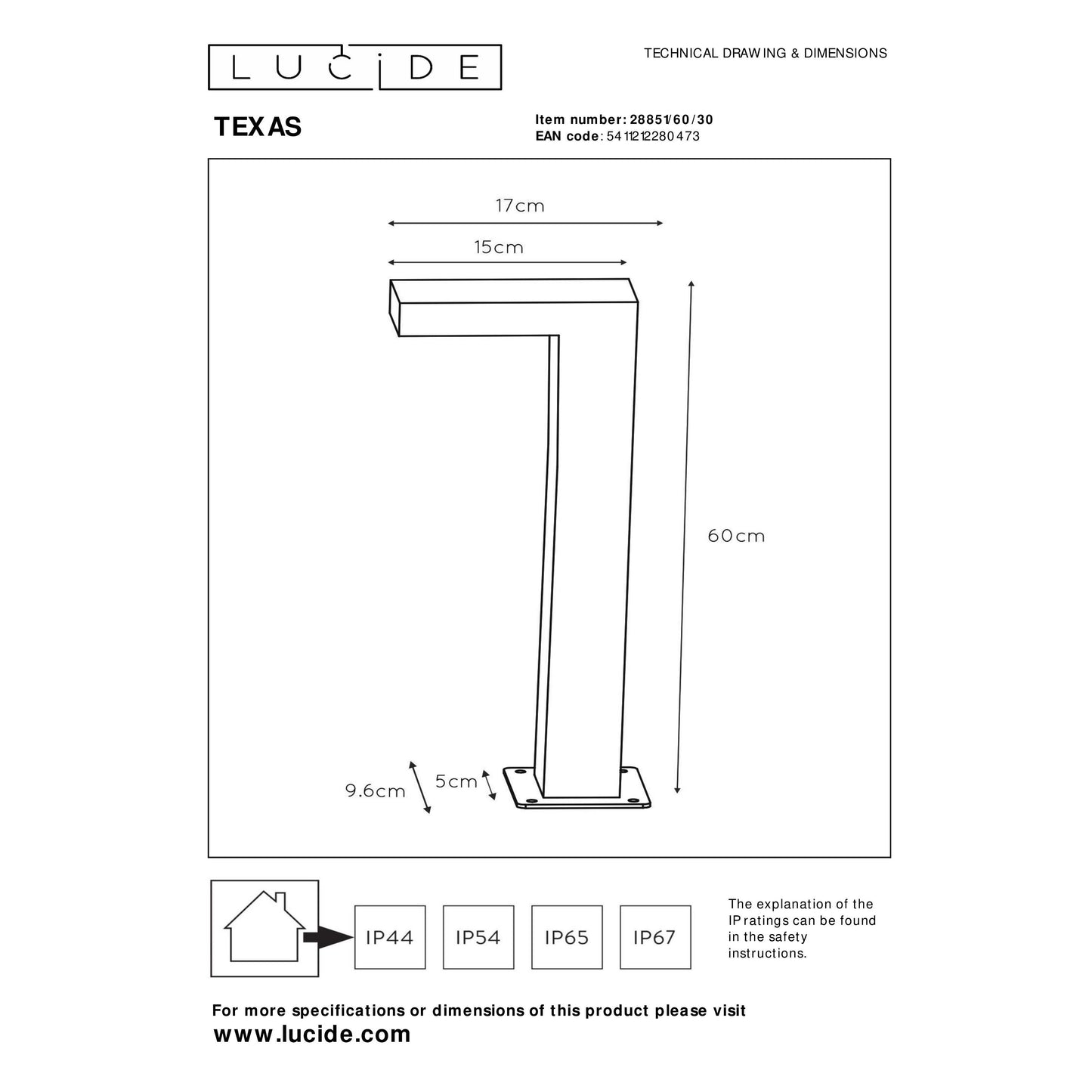 Lucide TEXAS - Bollard light - LED - 1x7W 3000K - IP54 - Anthracite